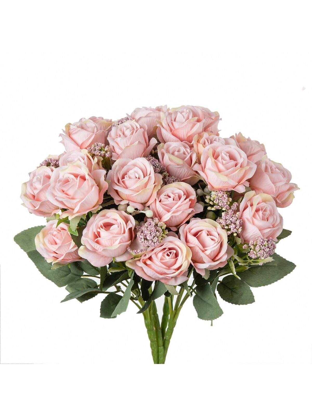Baby Pink Artificial Silk Rose Bouquet 3 Pieces For Wedding Home Decor