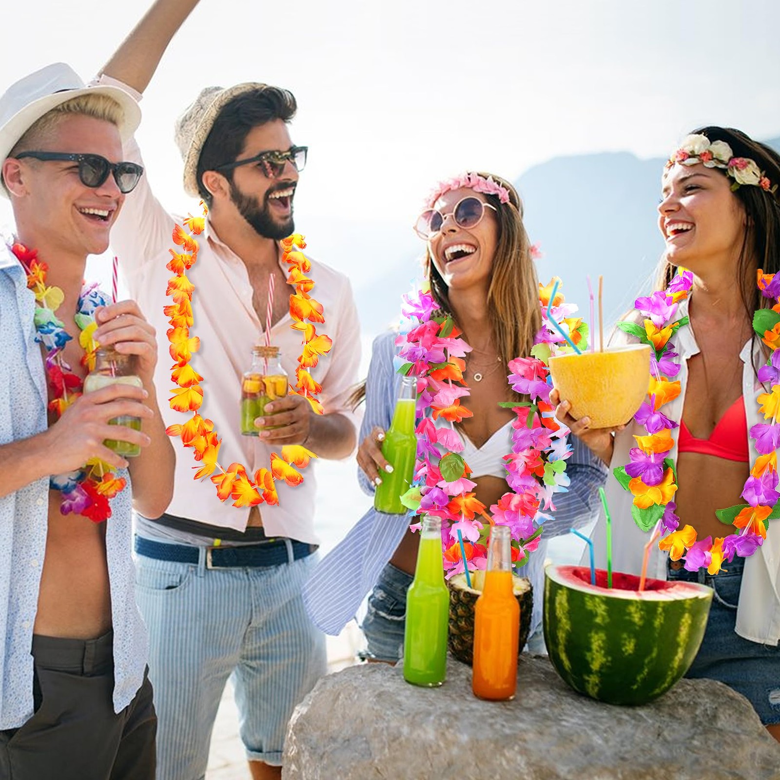 Hawaiian Leis for Luau Party, 60PCS Tropical Flower Lei for Summer Beach Part…