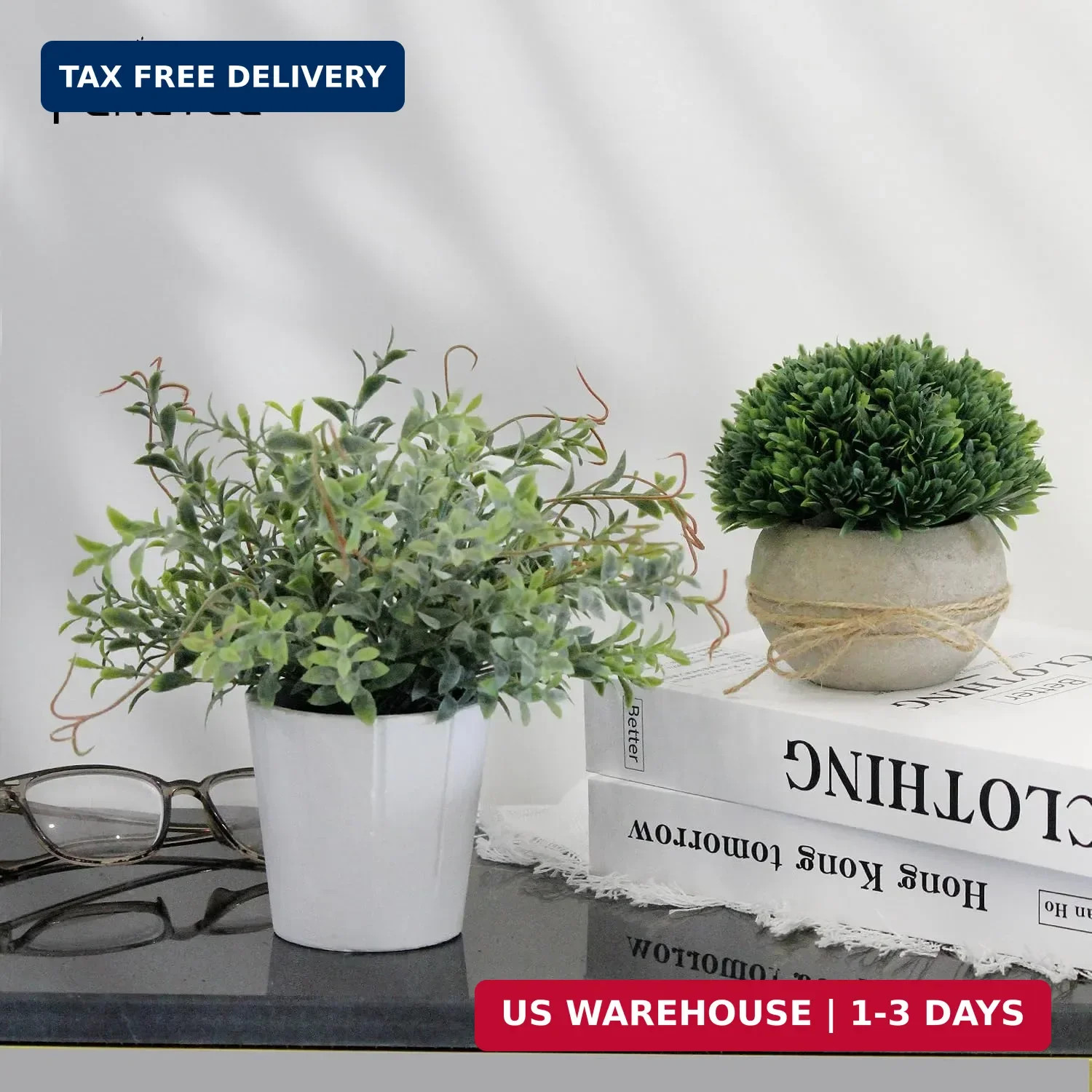 4 Pack Small Fake Plants in White Pulp Pot for Home Decor | Artificial Plants In