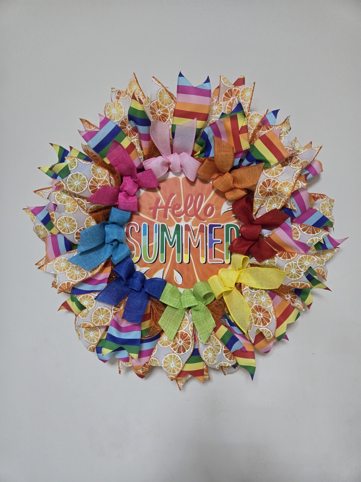 HELLO SUMMER WREATH Spring SUMMER Fall Front Door Wall Decor BIG ORANGE