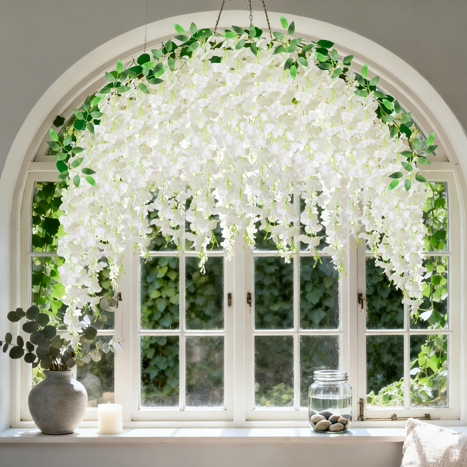 60 Branches Wisteria Hanging Flowers, 4Pcs Wisteria Artificial Flowers Garlan…