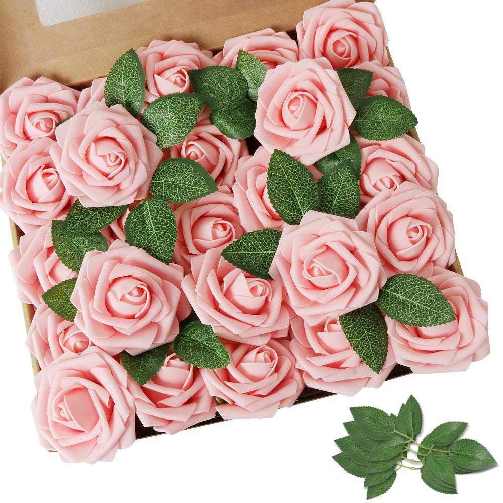 Artificial Flower 50pcs Real Looking Fake Roses w/Stem for DIY Wedding Bouque…