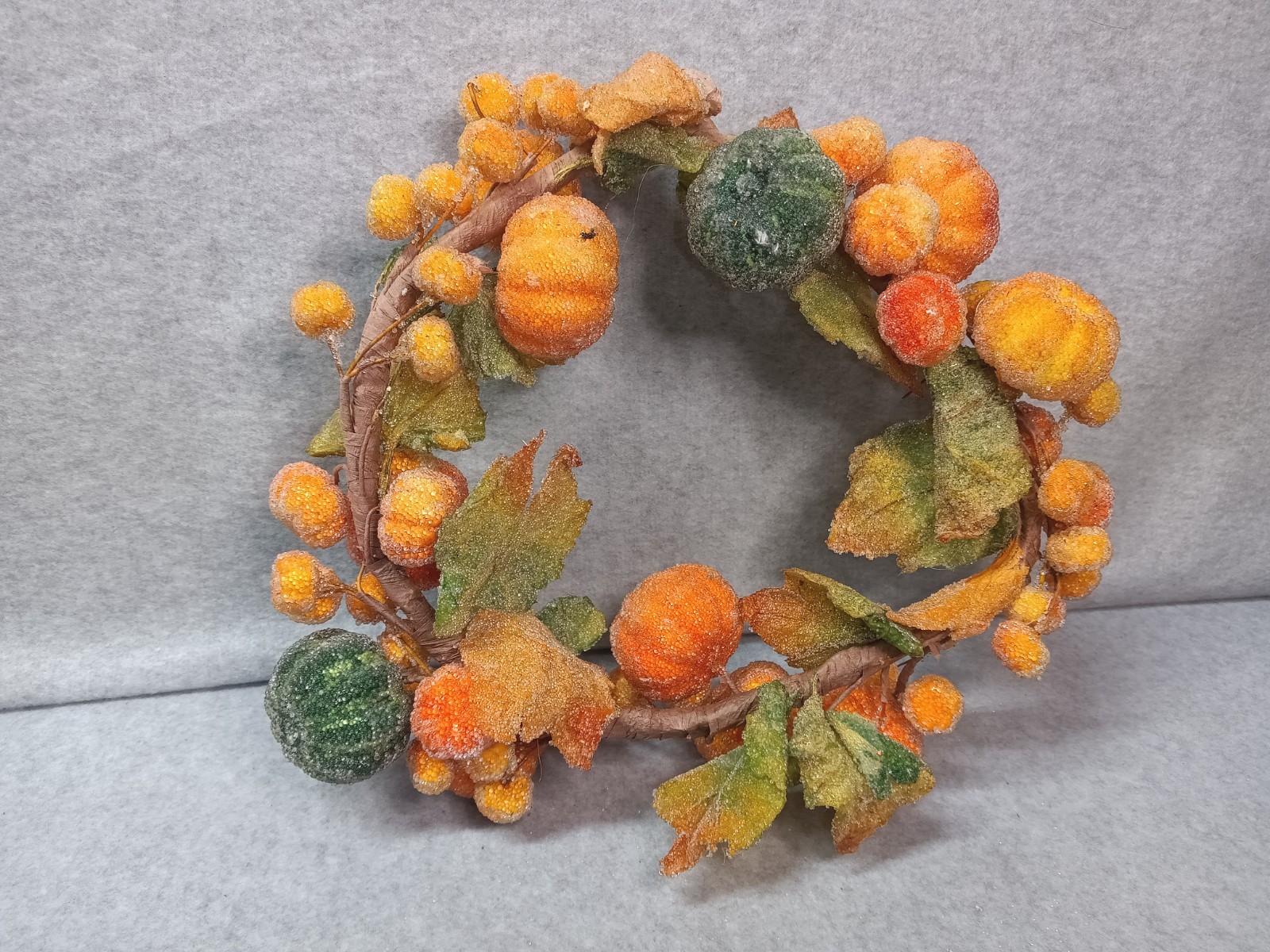 Pumpkin Candle Ring, Beaded, With Leaves, 10 Inch