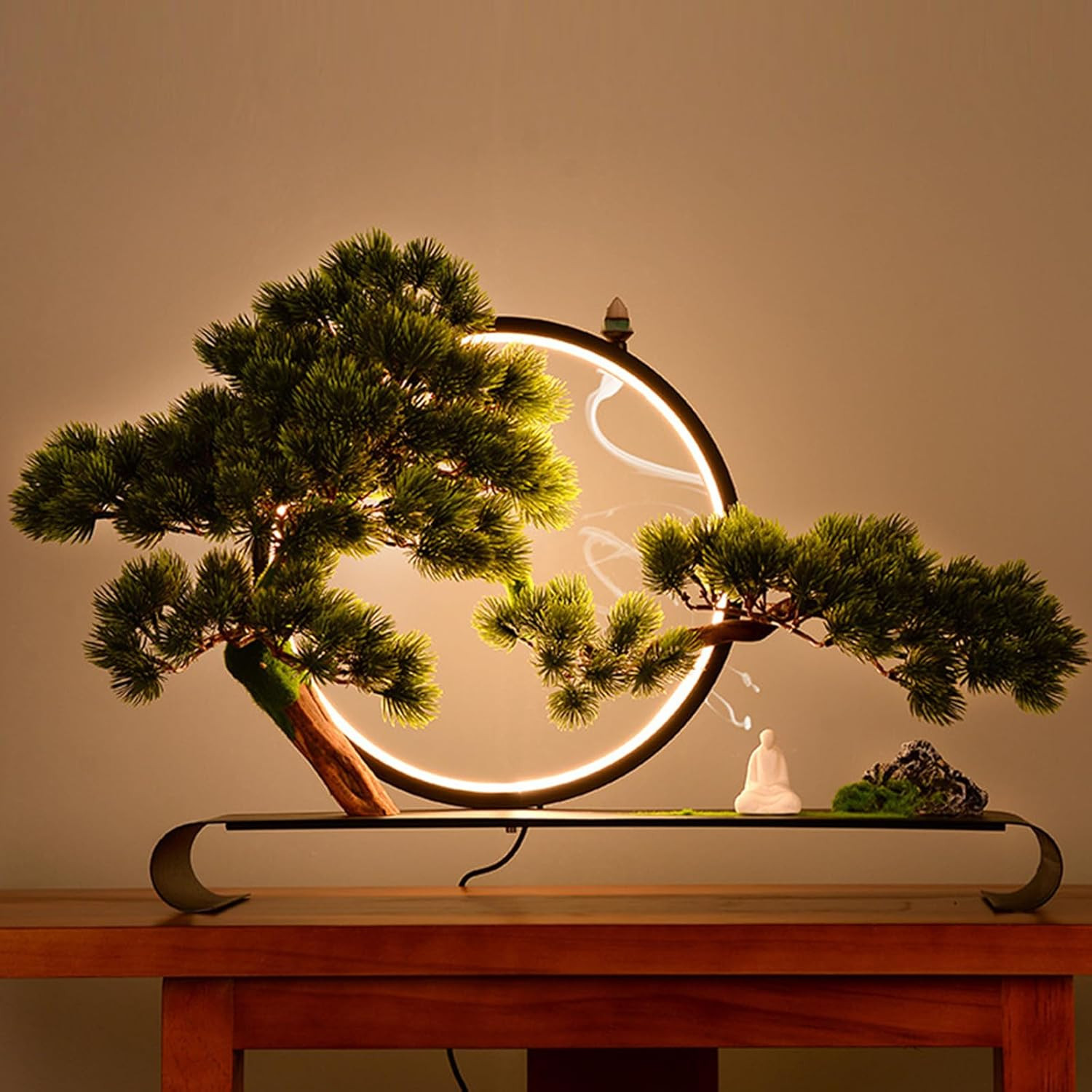 Realistic Fake Bonsai Tree with Lamp & Backflow Incense for Home Decor