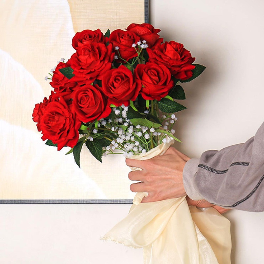 15x 20″ Fake Red Roses Artificial Flowers Bouquet Silk Stems Party Wedding Decor