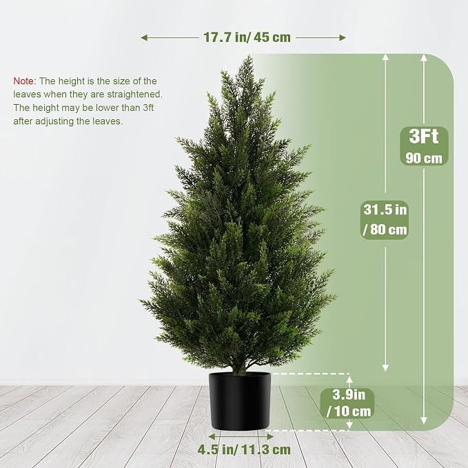 LPN – Artificial Topiary Cedar Trees 3ft Tall 2 Set, Indoor/Outdoor Plant Decor