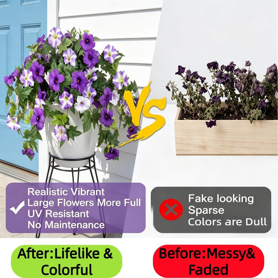 UV Resistant Faux Petunias – 2Pcs Silk Flowers for Outdoor Home Decor