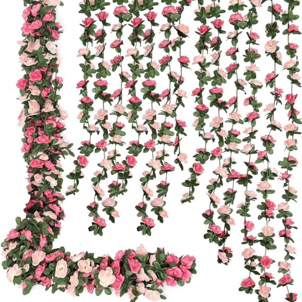 9Pcs 73.8FT Flower Rose Garland Vines Hanging Flowers Wedding Garden Wall Decor