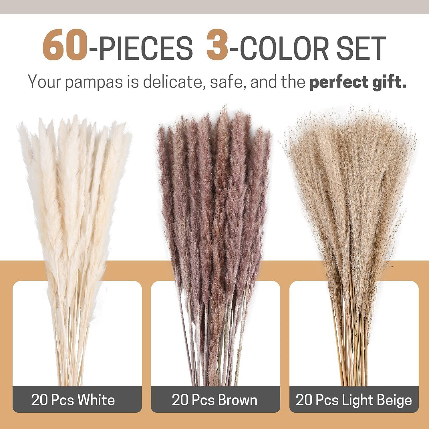 60Pcs Natural Dried Pampas Grass Reed Flower Bunch Bouquets Xmas Wedding Decor