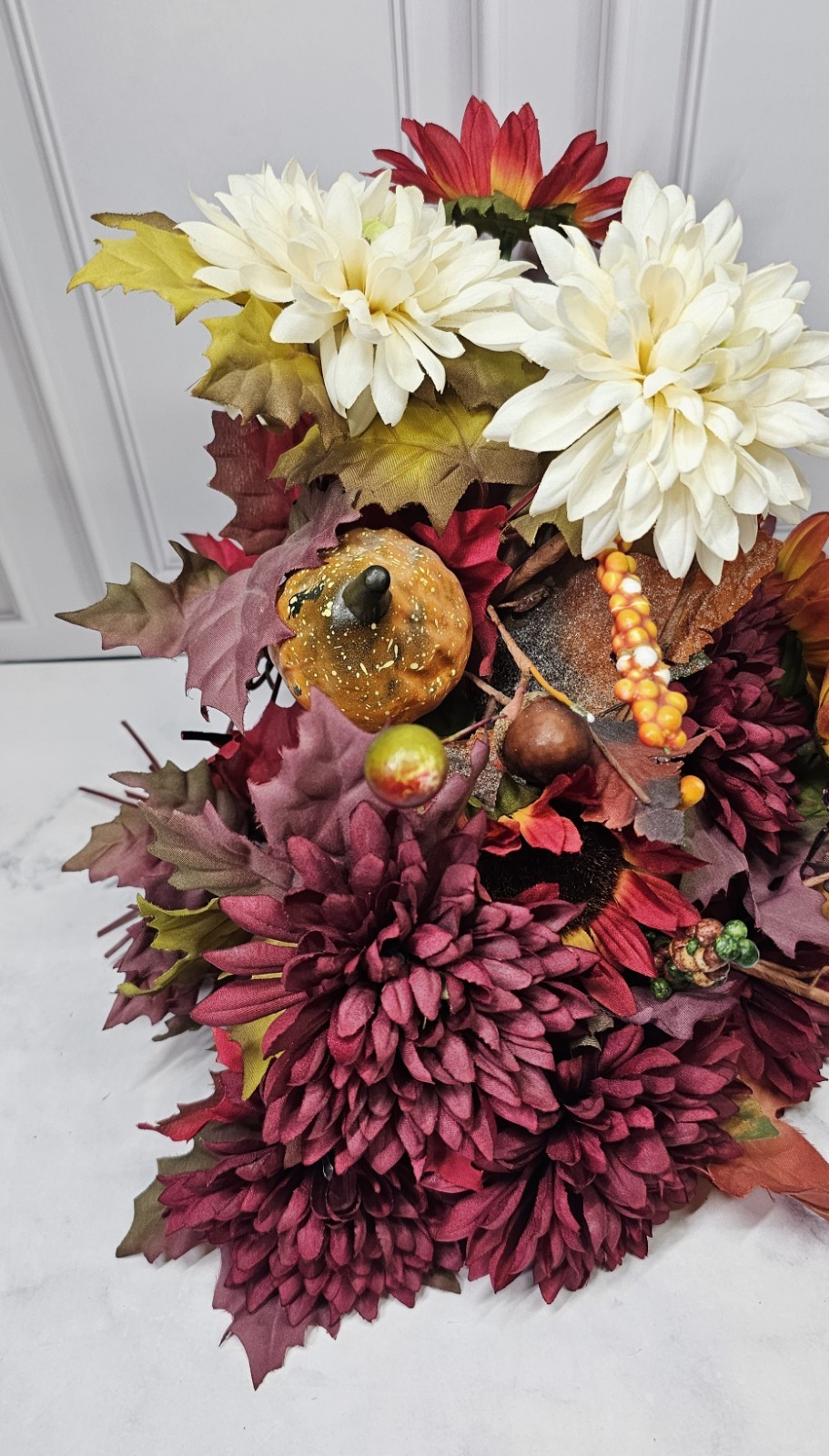 Fall Artificial Flowers With Small Pumpkin And Gourds