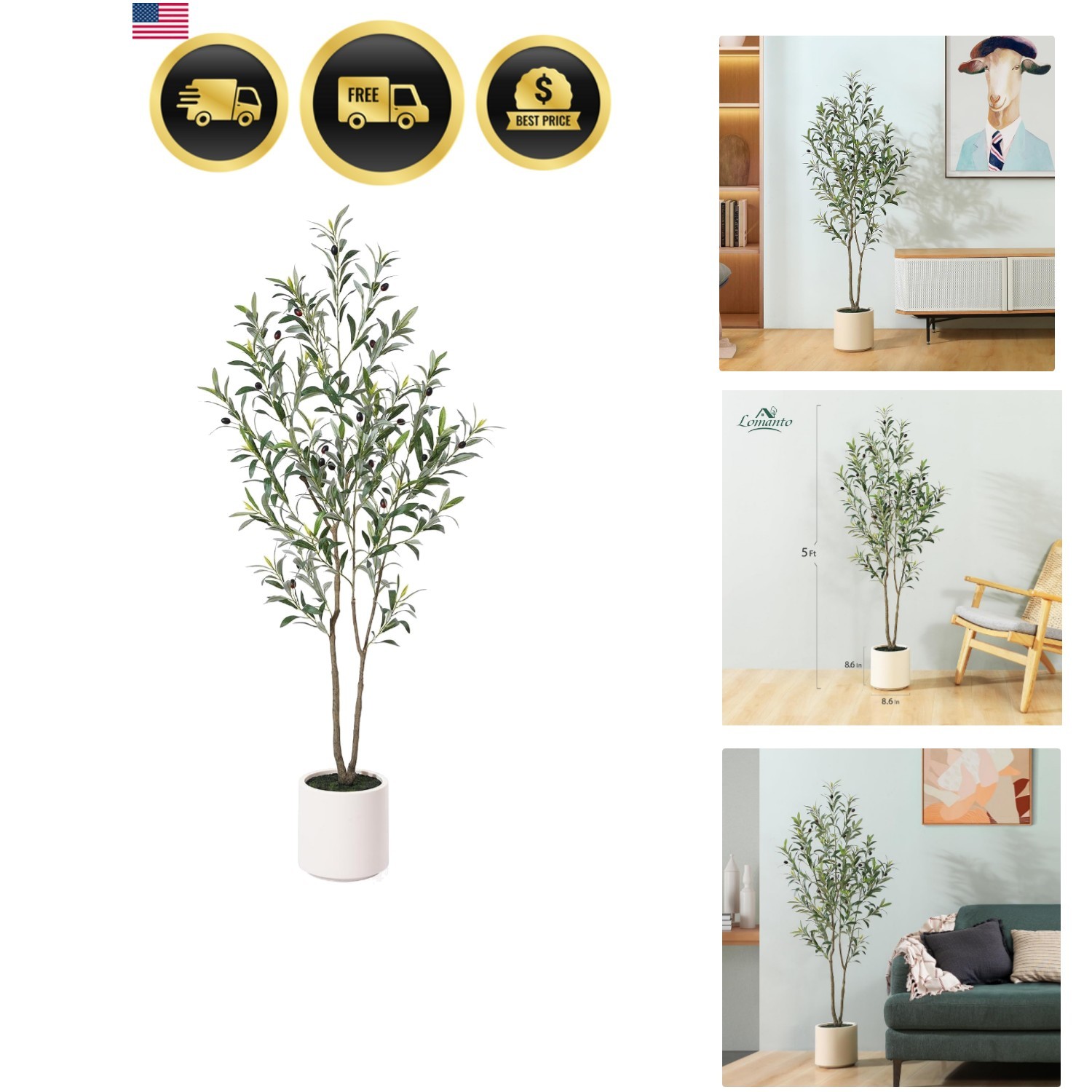 Artificial Olive Trees, 5 ft Tall Fake Olive Trees for Indoor, Faux Olive Sil…