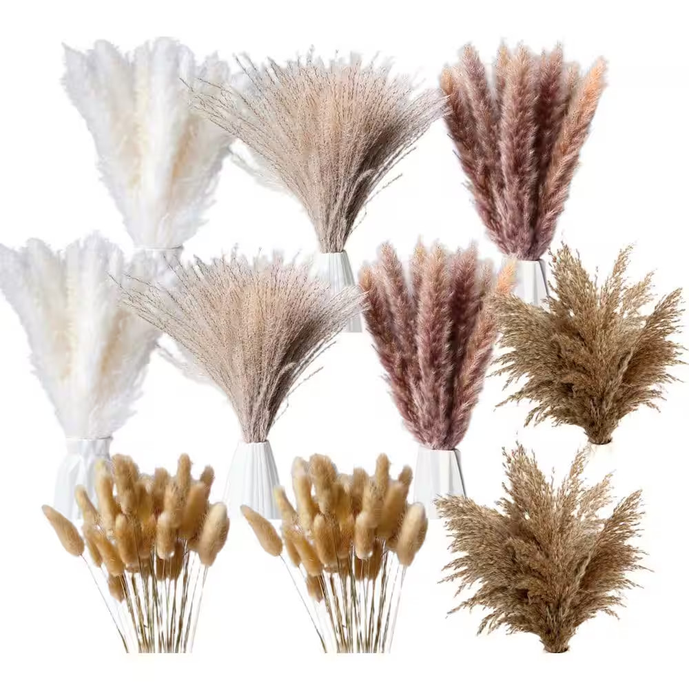 4.02 in 300 Pcs Boho Dried Pampas Grass Bouquet in White Brown Natural Colors Ar