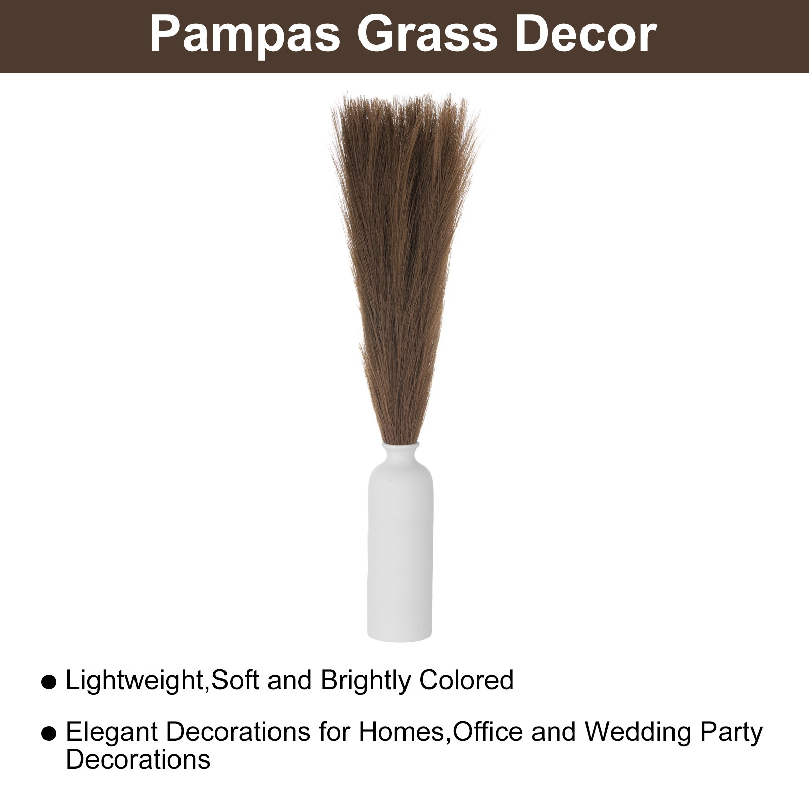 30PCS Faux Pampas Grass, 17″/43cm Artificial Fluffy Grass Stems, Dark Brown