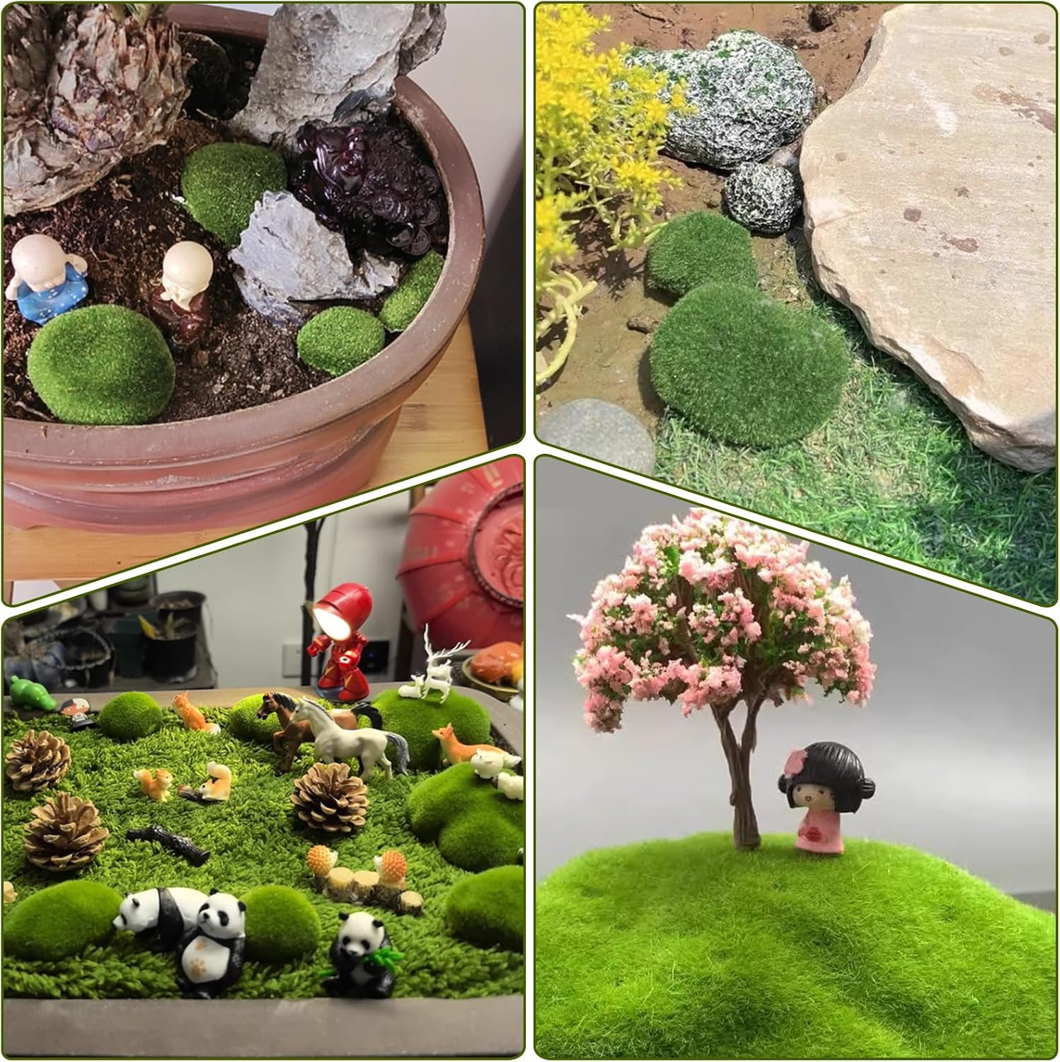 40PCS Artificial Moss Rocks, 4 Size Fake Moss Rocks, Green Moss Decor