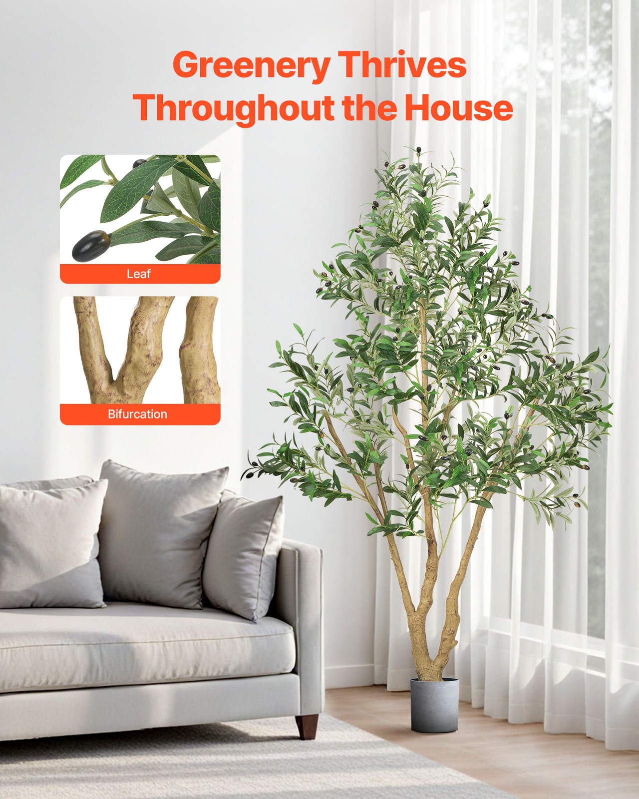 VEVOR 6FT Artificial Olive Tree Tall Fake Plant with Black Pot for Home Office