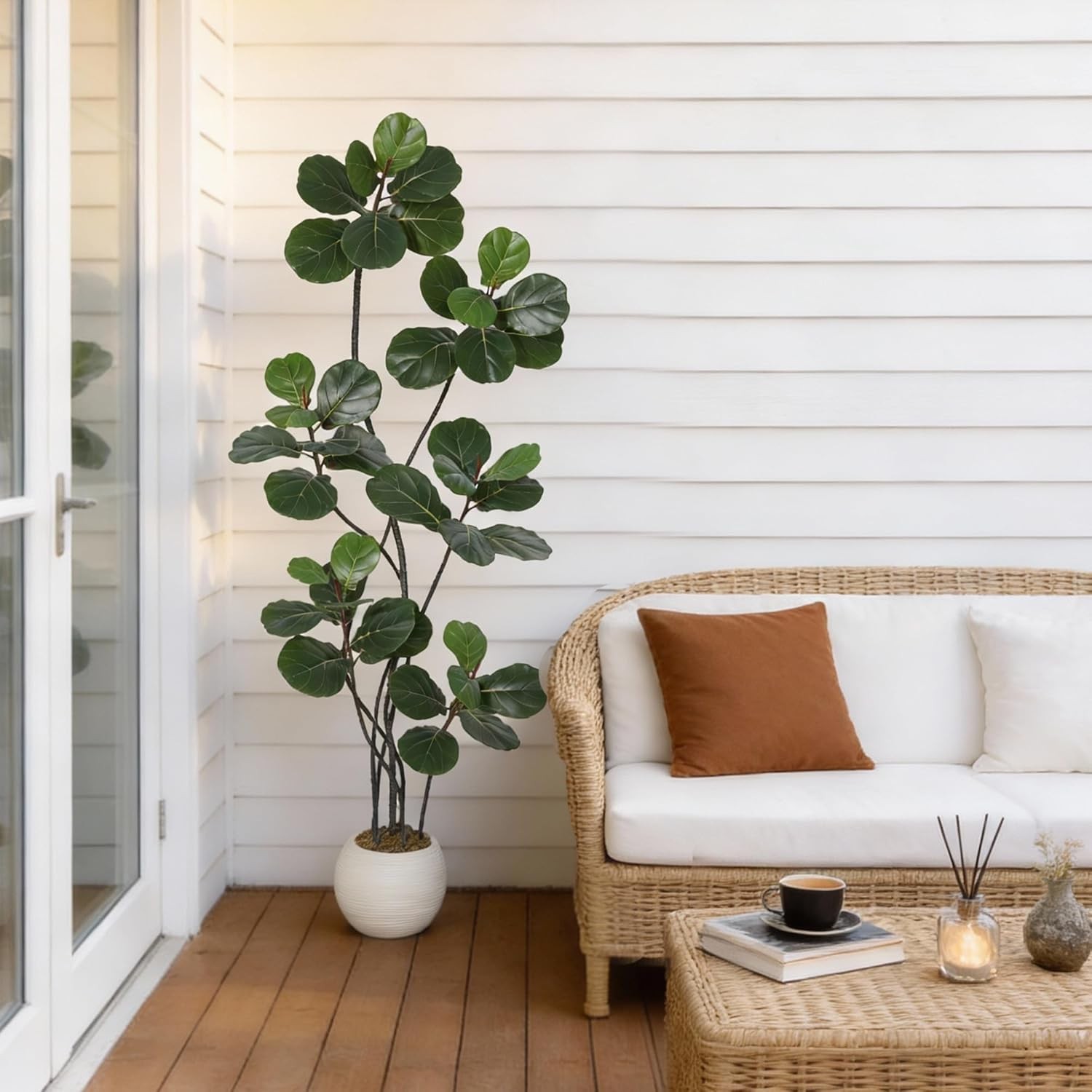 Garvee Faux Fiddle Leaf Tree Artificial Plant,Rubber Leaves with Bendable Boughs