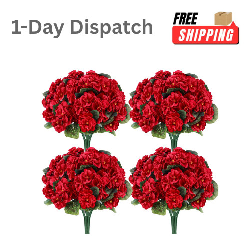 Der Rose 6 Pack Red Artificial Geraniums Flowers UV Resistant Outdoor