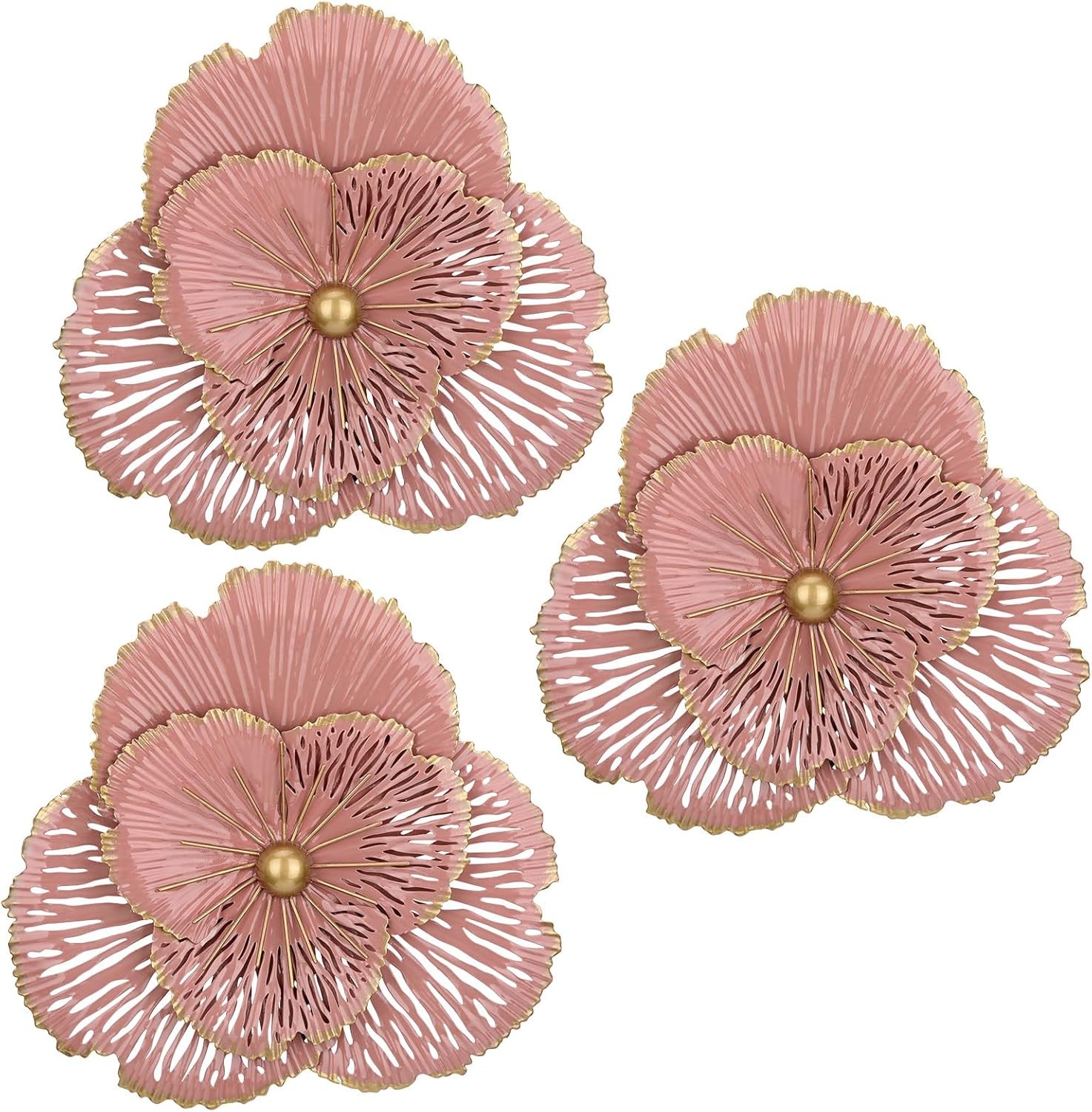 3pcs metal flower wall art 10inch rustic modern floral sculpture 3d decor