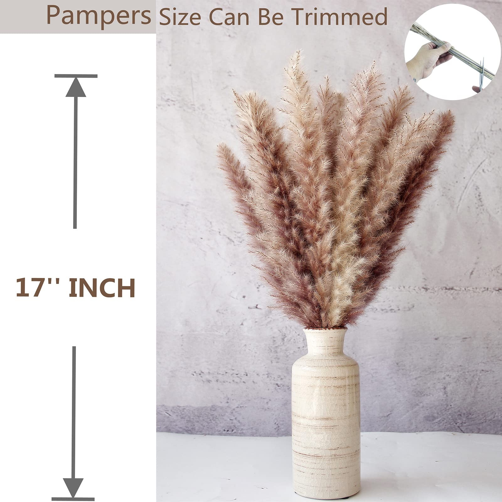 110 PCS Dried Pampas Grass Bouquet, Brown & White Bunny Tails for Decor