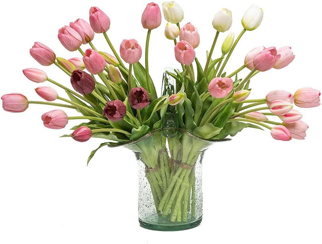 40Pcs Artificial Tulips Flowers, Soft Touch Realistic Latex Tulips Bouquet for H
