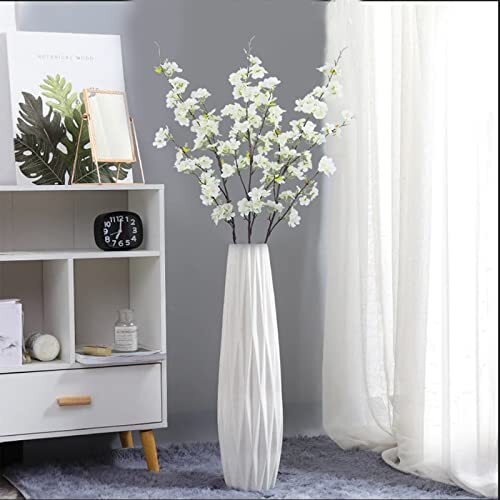 CISDUEO 3Pcs Artificial Cherry Blossom Flower Silk Peach Flowers Bulk White