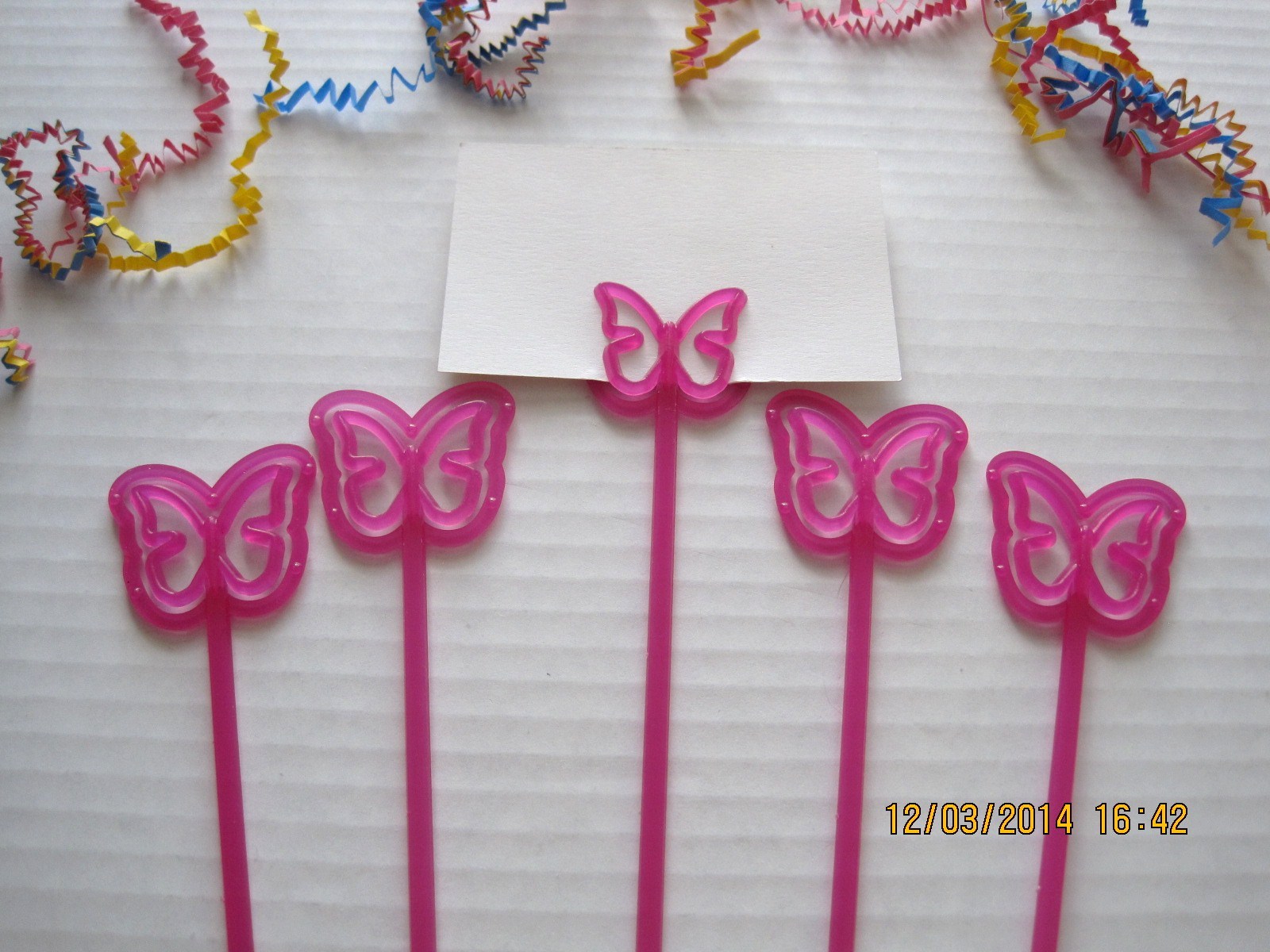 Floral Picks HEART, BUTTERFLY, STAR 12″ Pink, Red, Orange, Card Holders 12/Pk!