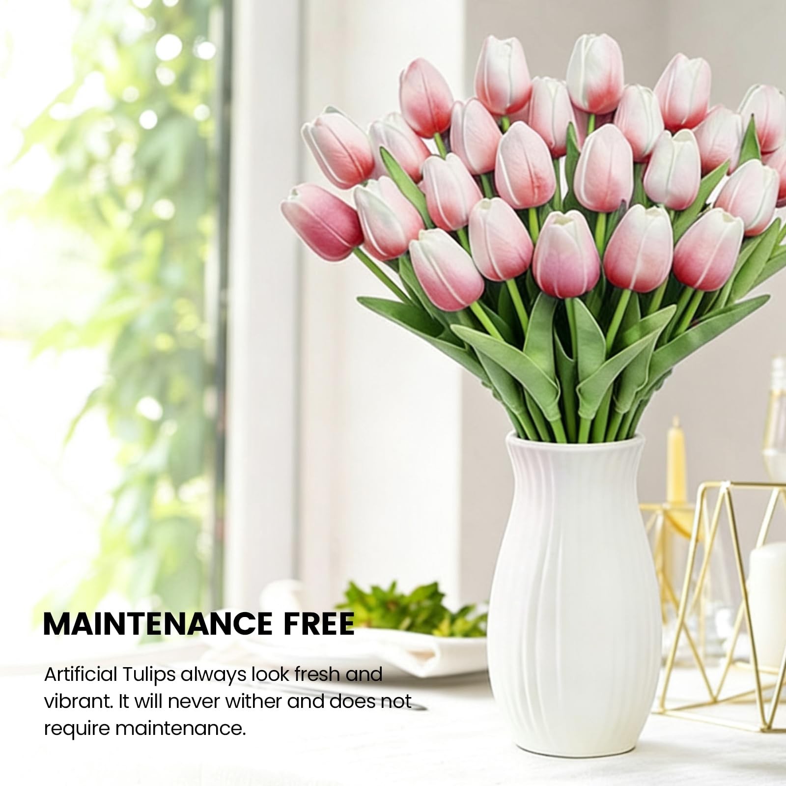 30 PCS Artificial Tulips Real Touch Tulips 13.5inch Long Stem Fake Flowers Si…