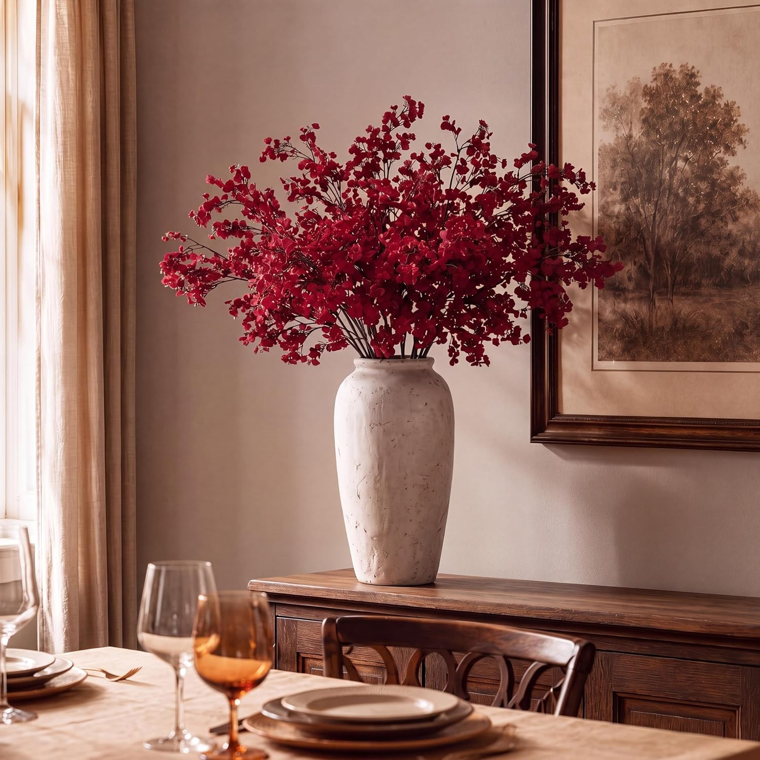 Burgundy Baby’s Breath Artificial Flowers – 8 Bundles for Home Decor