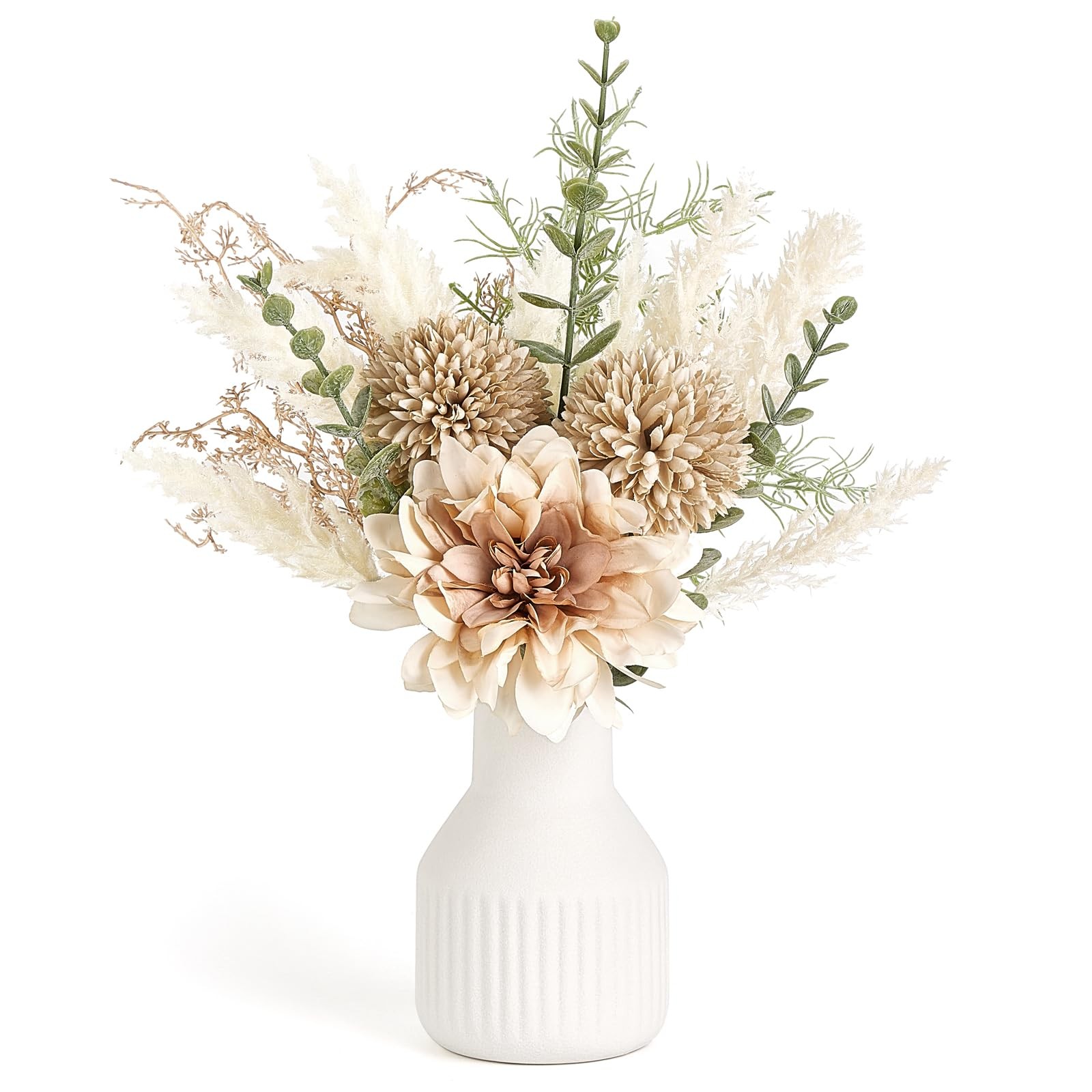 12.5in Silk Flower Arrangement in 4.5in Ceramic Vase for Table Decor