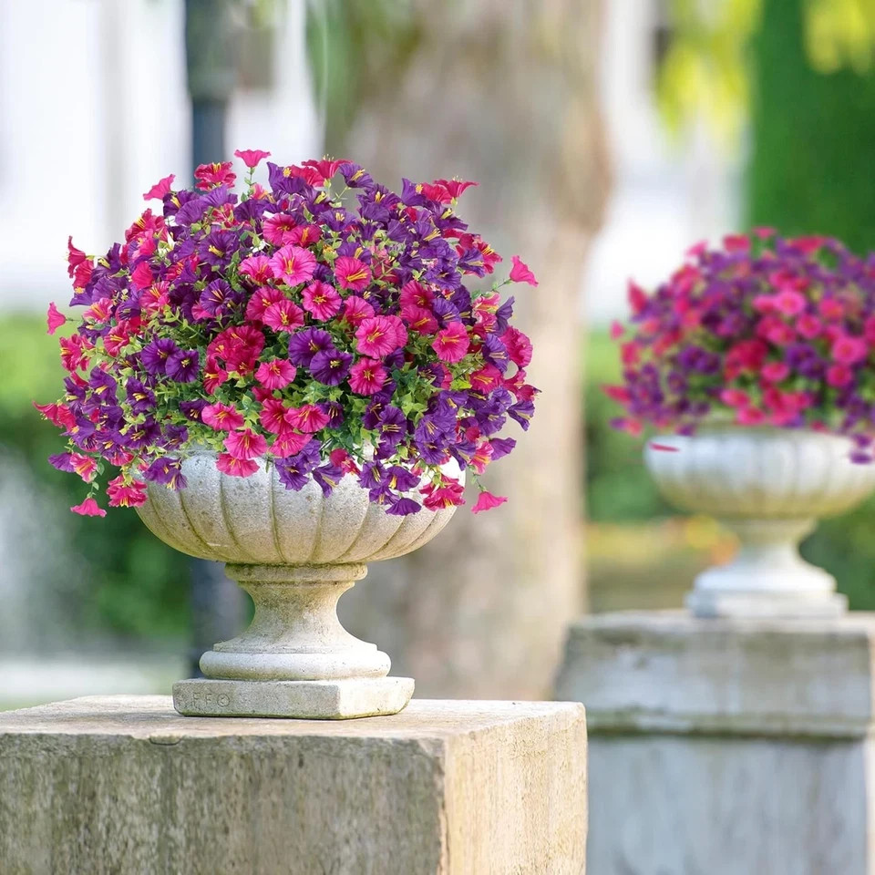 Artificial Flowers for Outdoors 12 Bundles Realistic Faux Plants UV Resistant Fa
