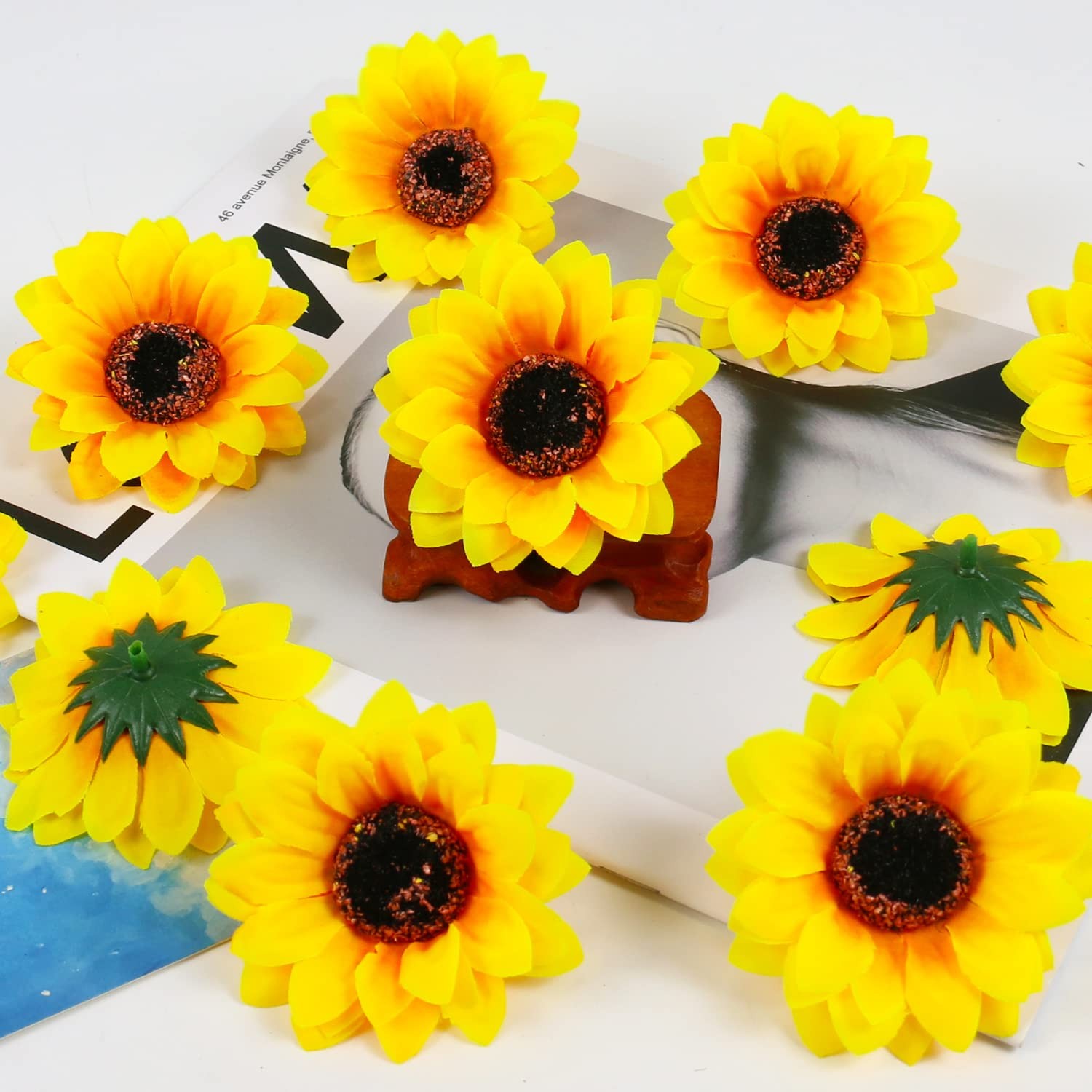 100 PCS Realistic Artificial Silk Sunflower Heads 2.75 Inch Floral DIY Decor