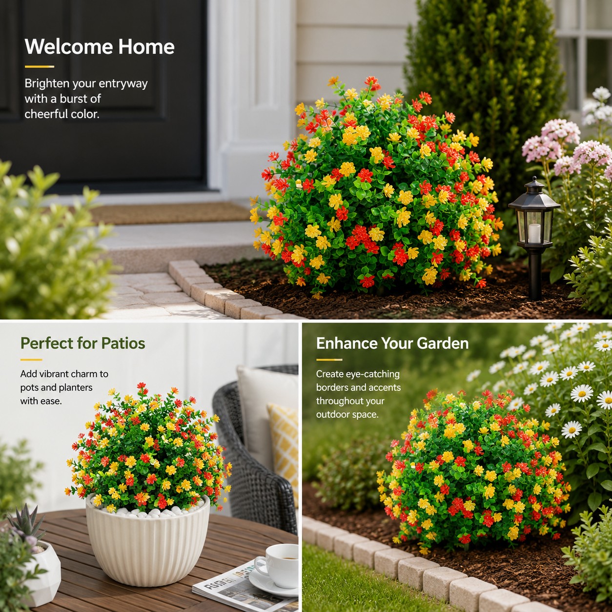 Fall Color Artificial Flowers UV Resistant Floral Stake for Garden Outdoor Use