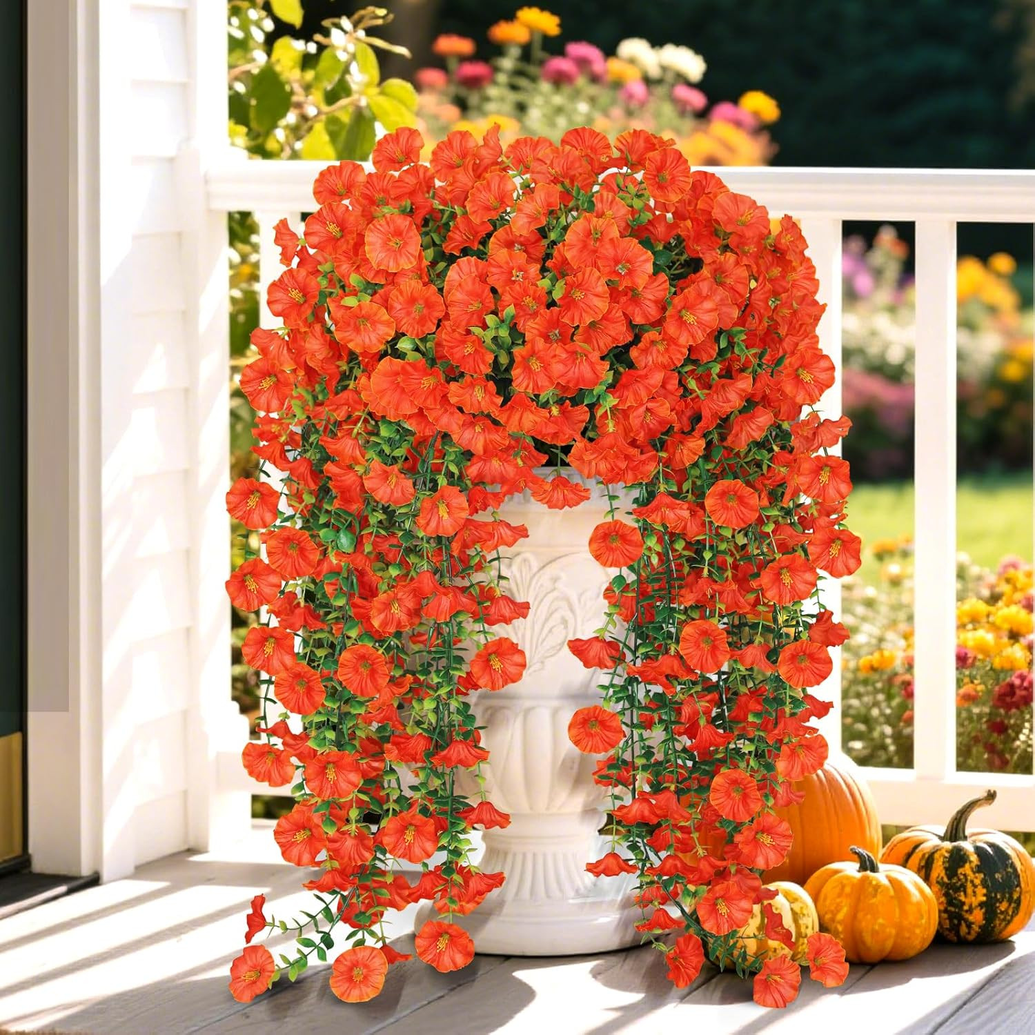 UV Resistant Faux Silk Morning Glory Hanging Flowers for Outdoor Decor (2 PCS)