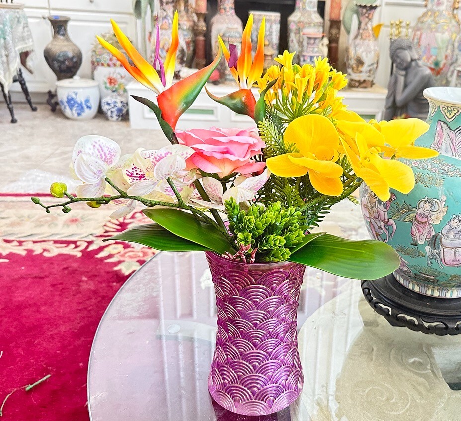 Floral Arrangement with Multi-Colored Silk Flowers in Purple MCM Vase