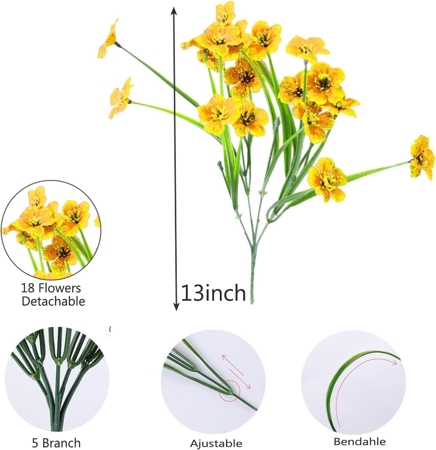 6Bundles Artificial Flowers for Outdoor,No Fade Fake Plastic Flowers Faux Pla…