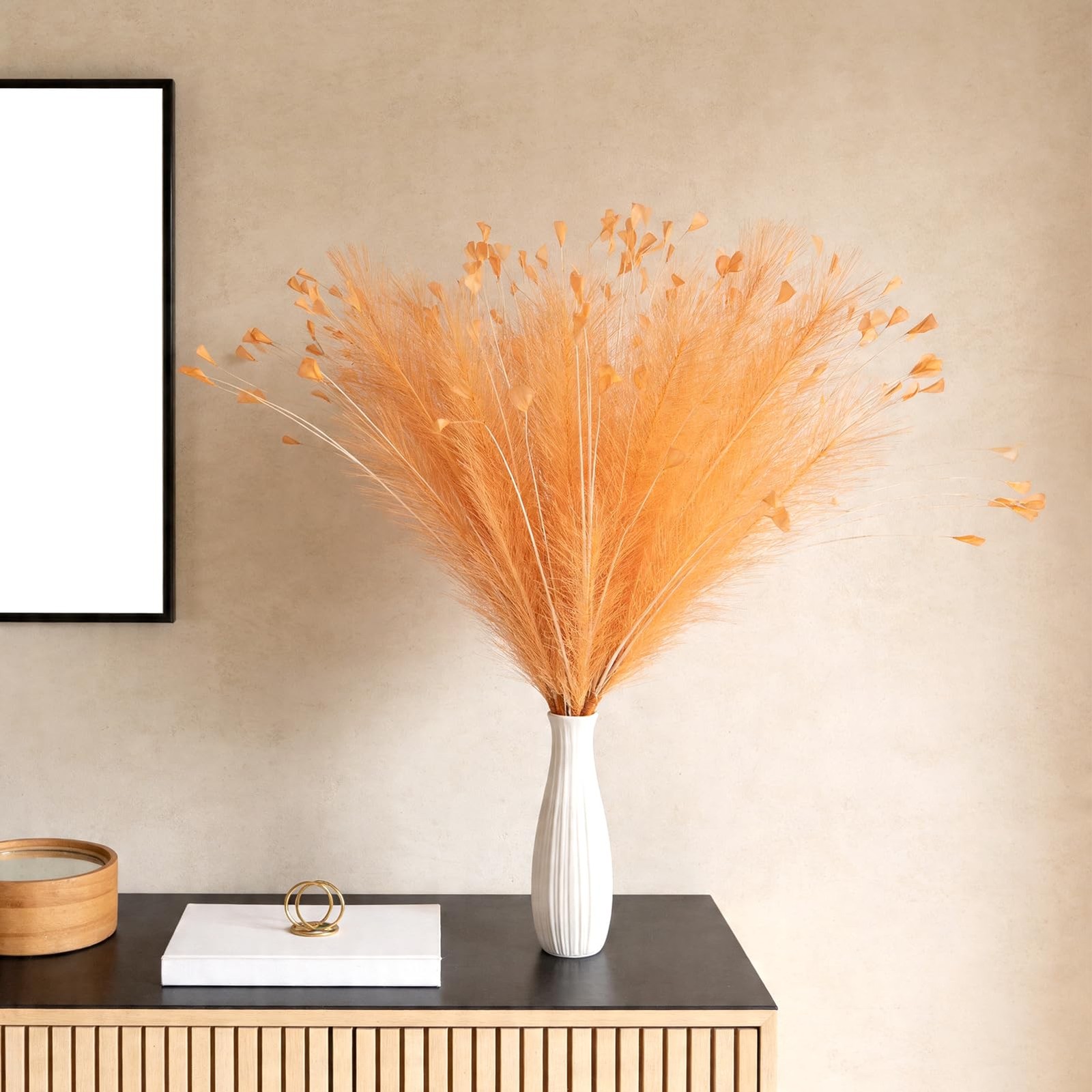 Orange Pampas Grass Decor 4pcs 25 Inch Faux Pampas Grass ， Artificial Pampas …