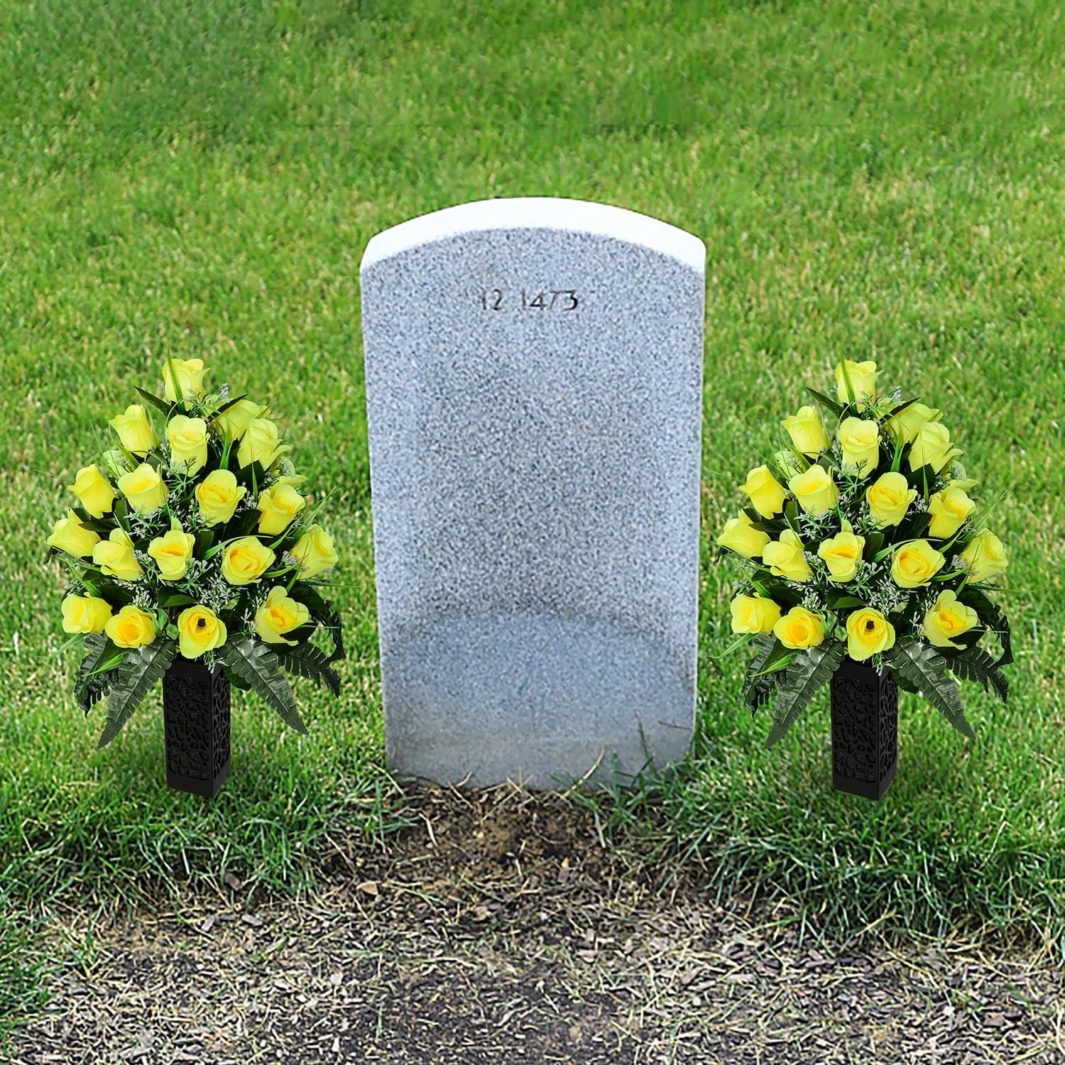 Artificial Cemetery Flowers for Grave, Artificial Rose Memorial Flowers with Vas