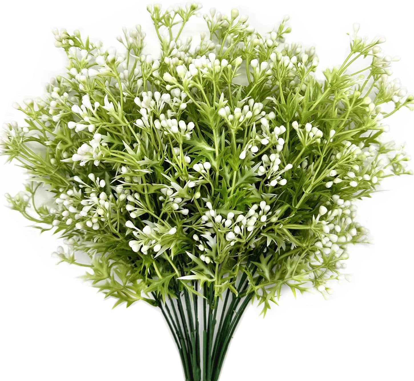 Artificial Plants, Fake Plastic Pearl Bouquet Faux White Flowers Bushes Greenery
