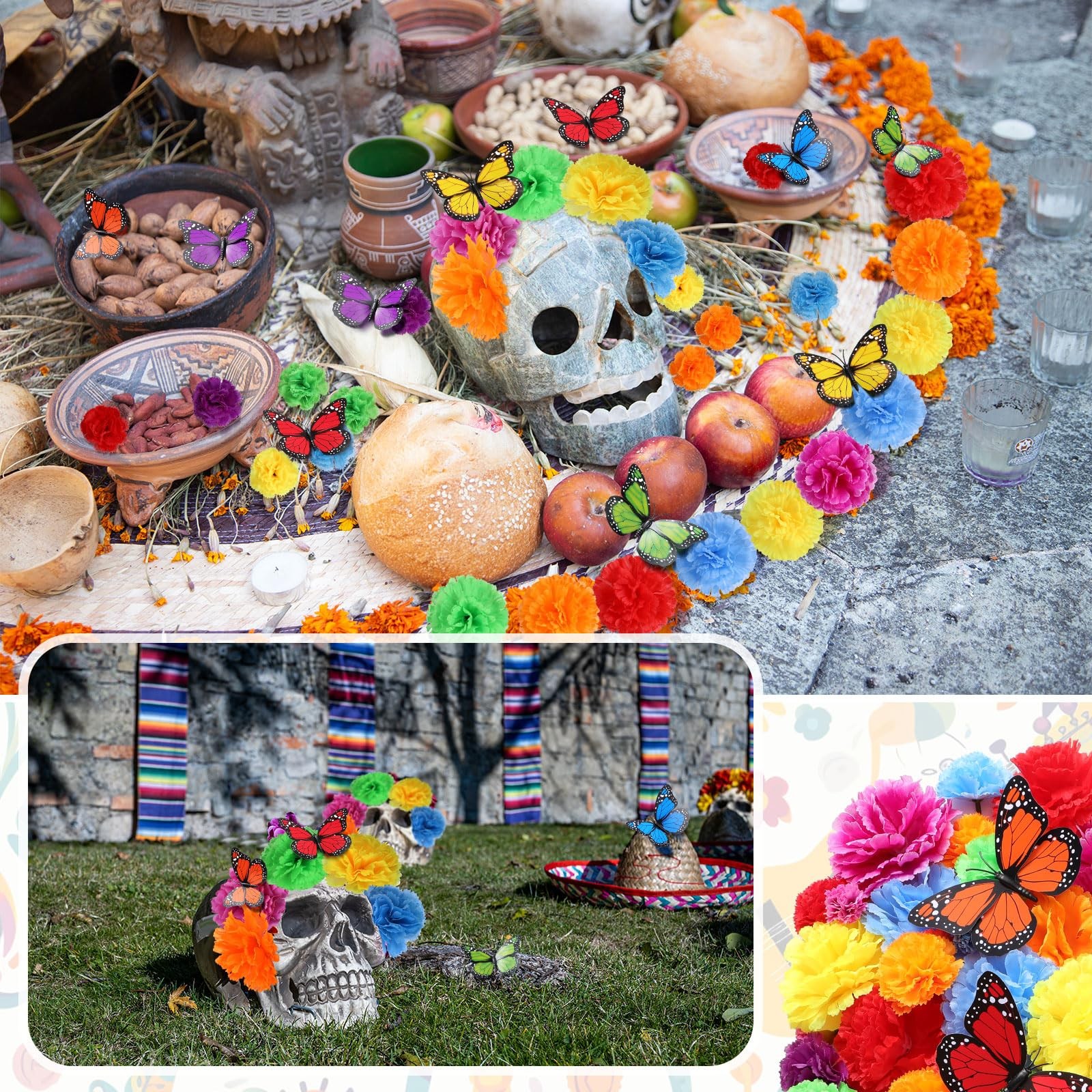 132 Pcs Mexican Marigolds Artificial Flowers Heads Bulk Fiesta Party Decorati…