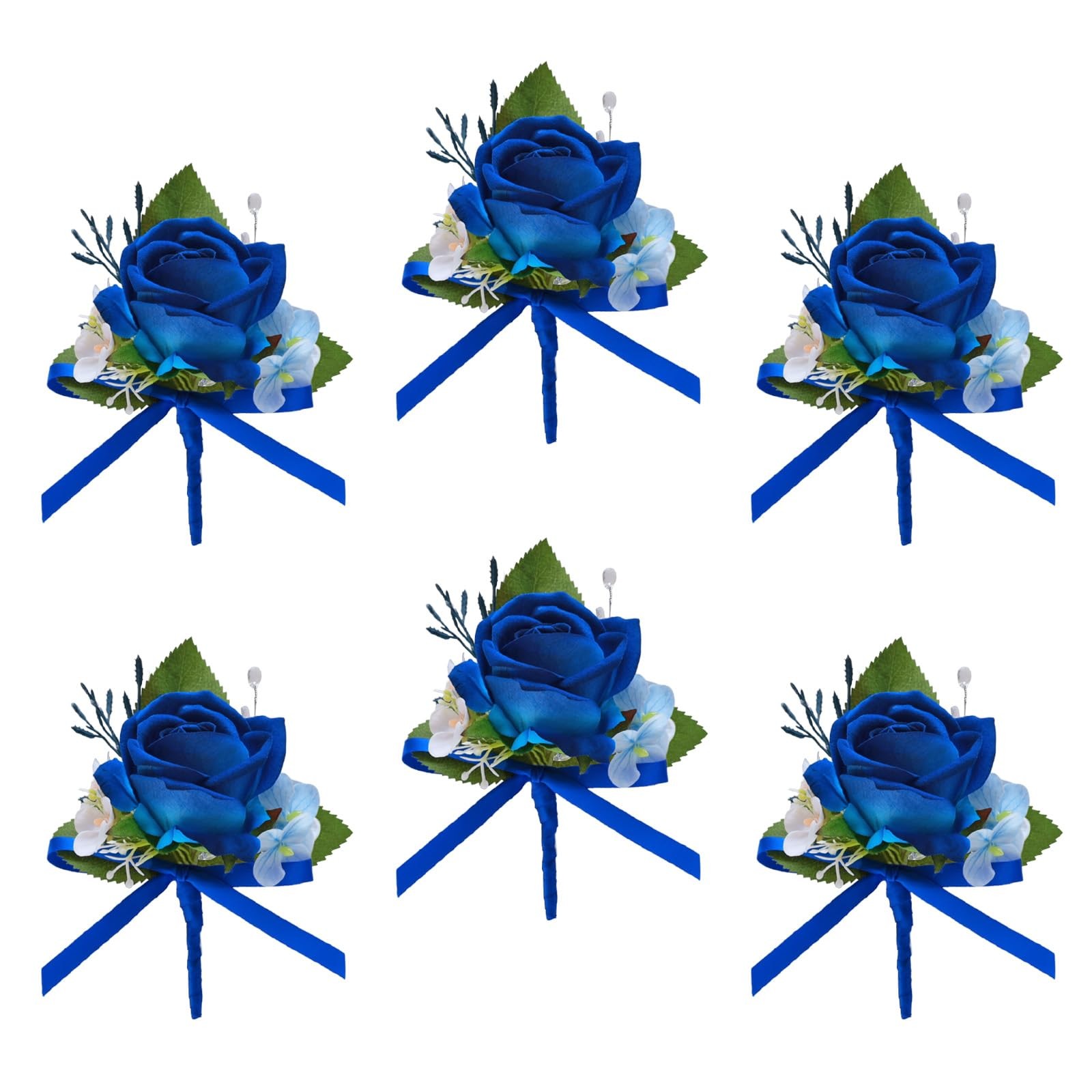 6 PCS Navy Blue Rose Artificial Flowers Boutonniere For Men Groom Wedding