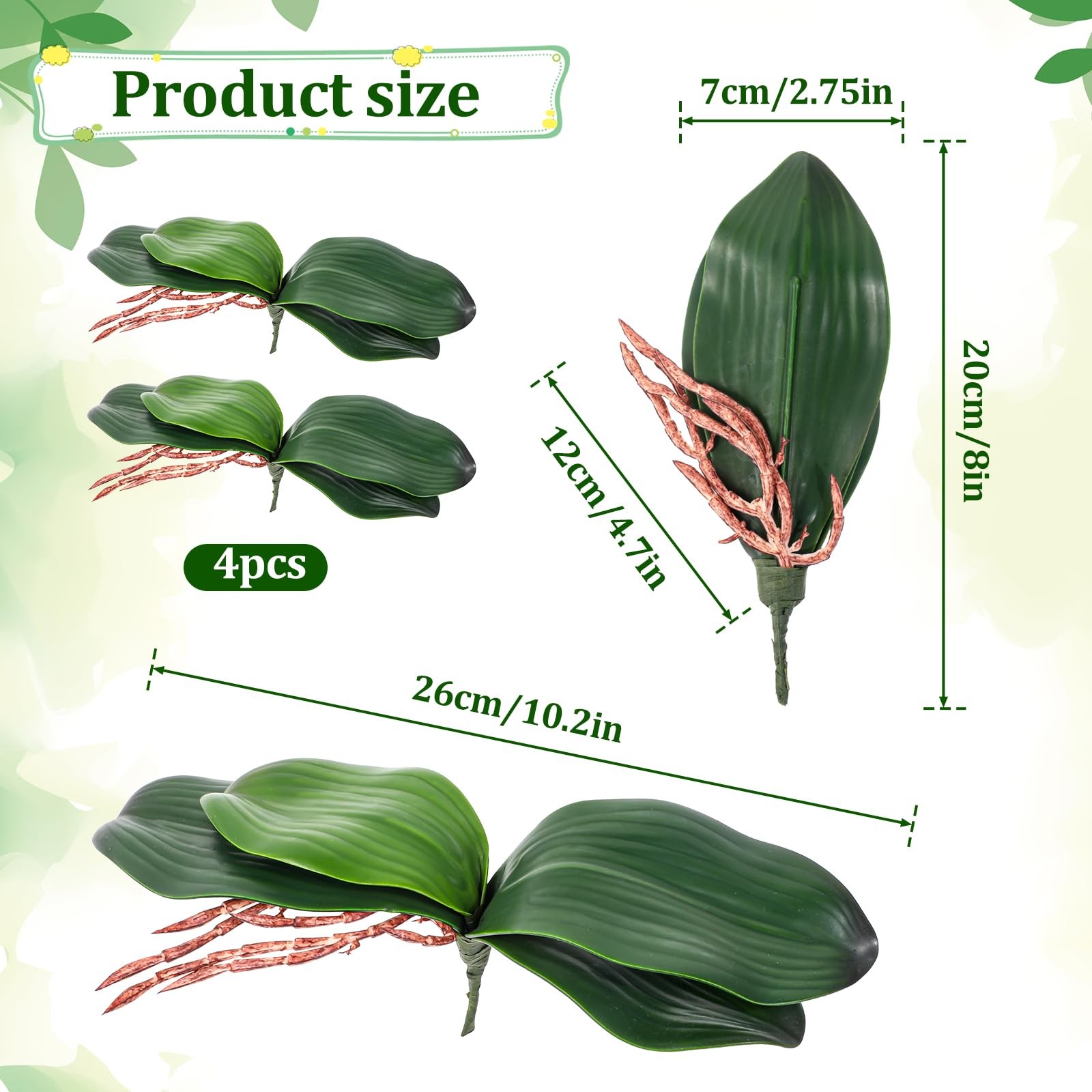 4 PCS Artificial Orchids Leaves, 8 Inch Faux Orchid Leaves Artificial Phalaen…