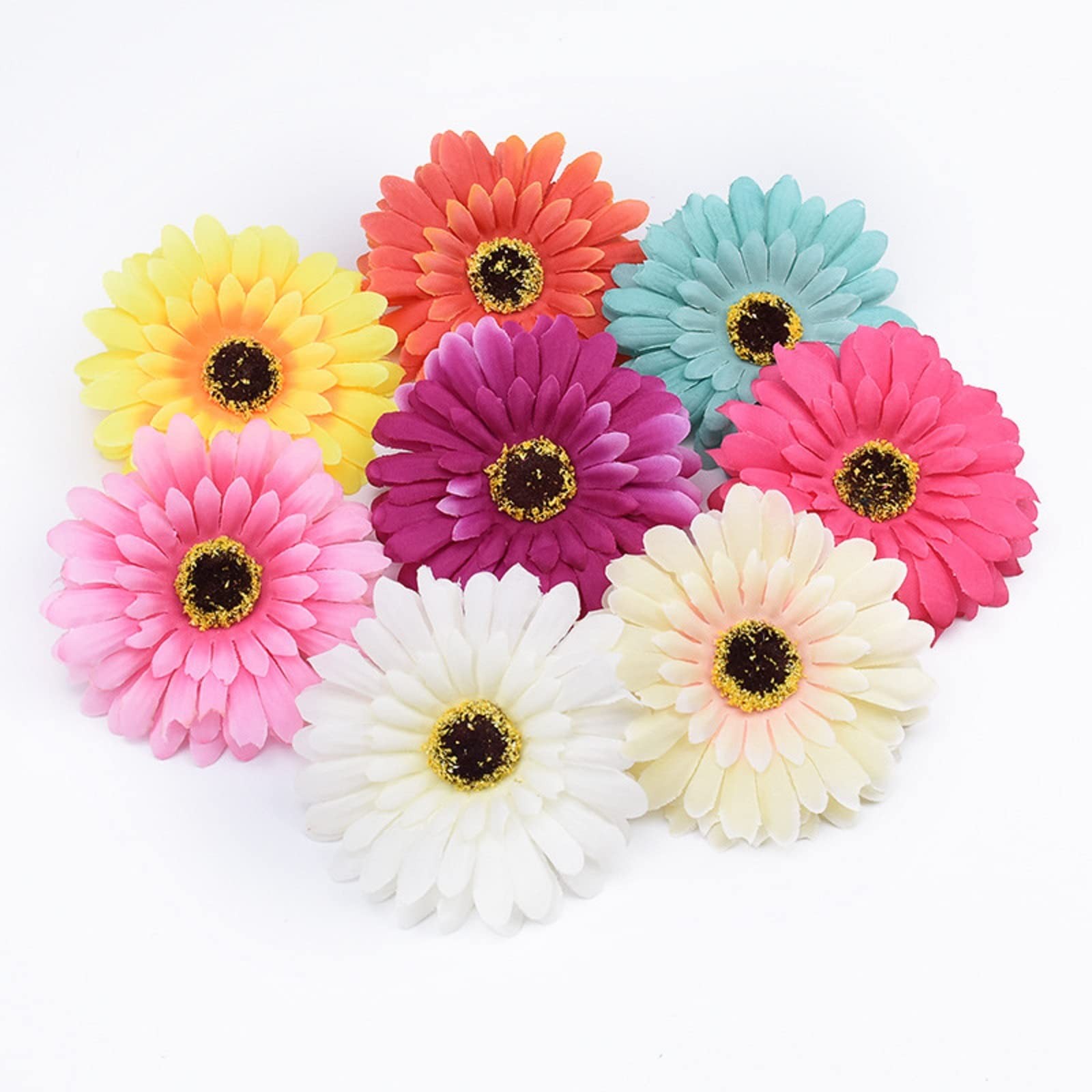 50PCS FAKE FLOWER HEADS IN BULK ARTIFICIAL DAISY HEADS GERBERA FLOWERS HEAD FOR