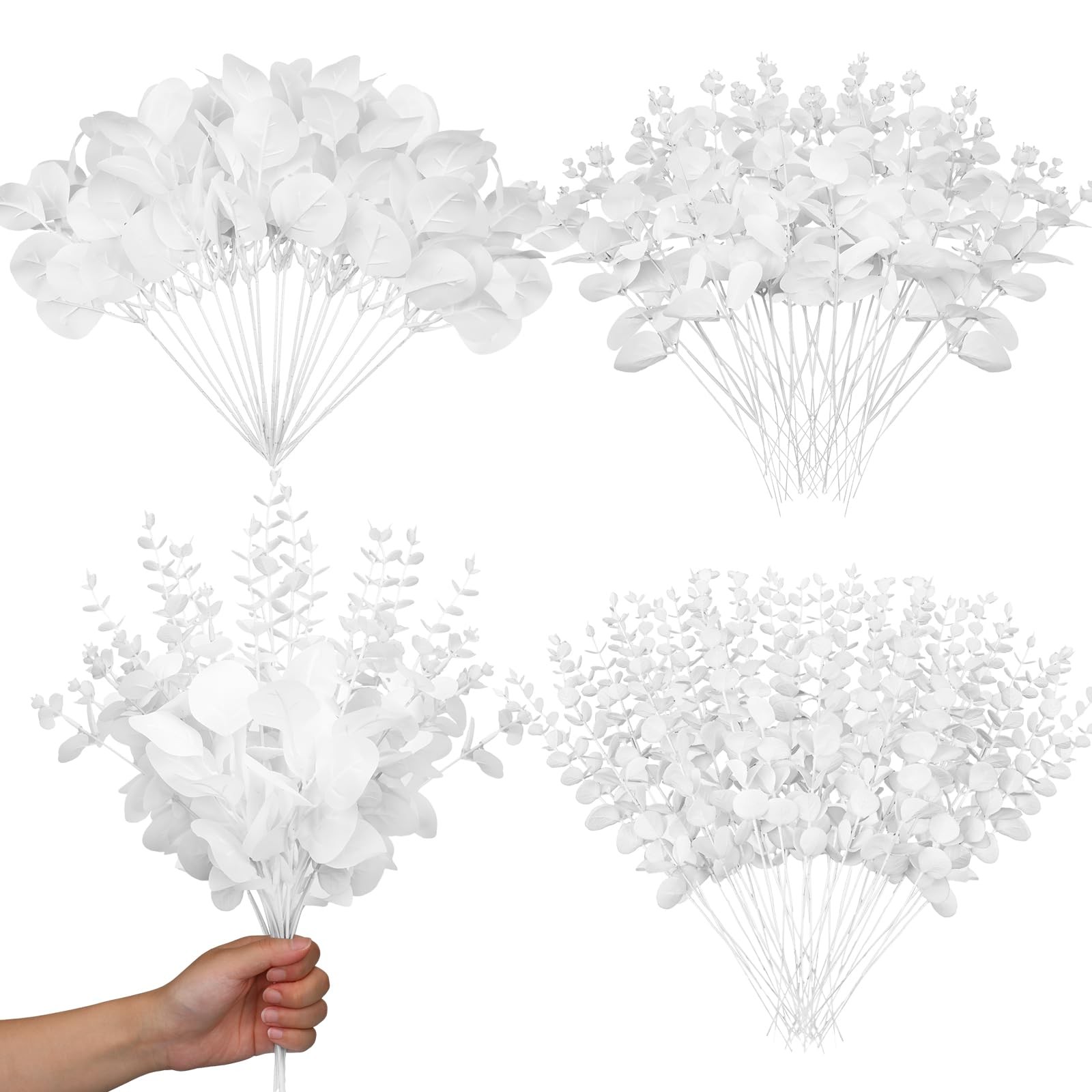 90 Pcs 3 Kinds Mixed Eucalyptus Leaves Stems Bulk Artificial Silver Dollar Le…