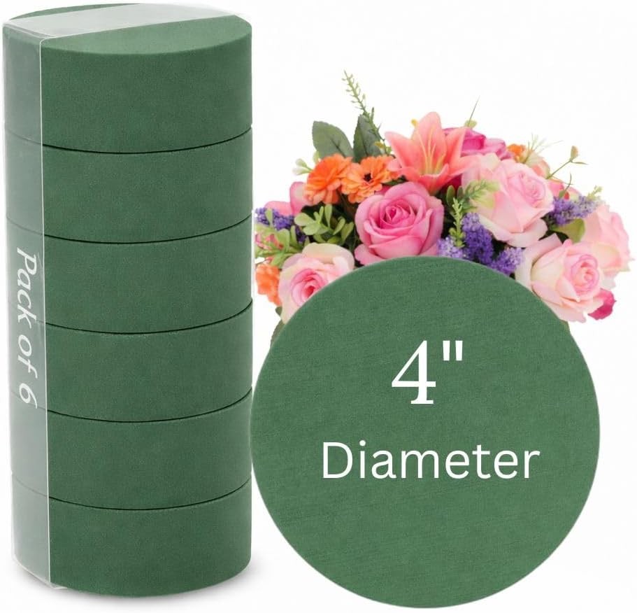 FLOFARE 4 Round Floral Foam Blocks Green for Flower Arrangements