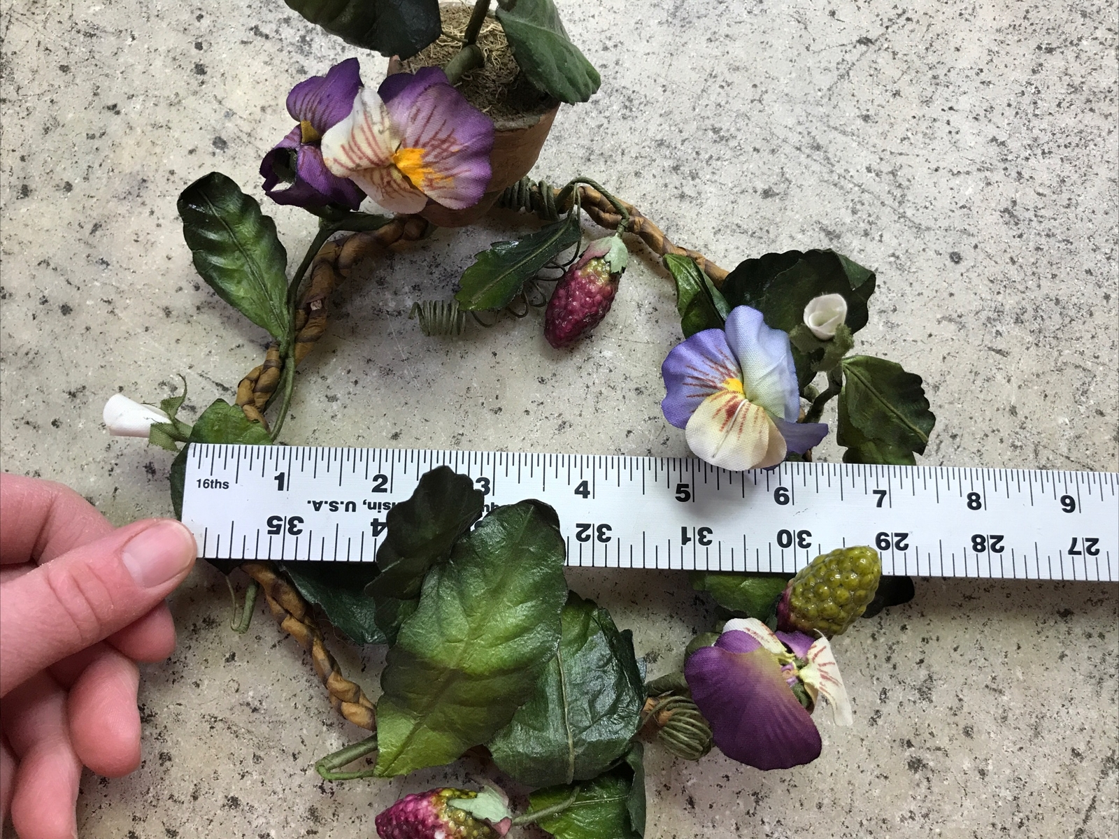 Vintage Spring Summer Purple PANSY CANDLE RING Floral Wreath 6” – Fast Ship!
