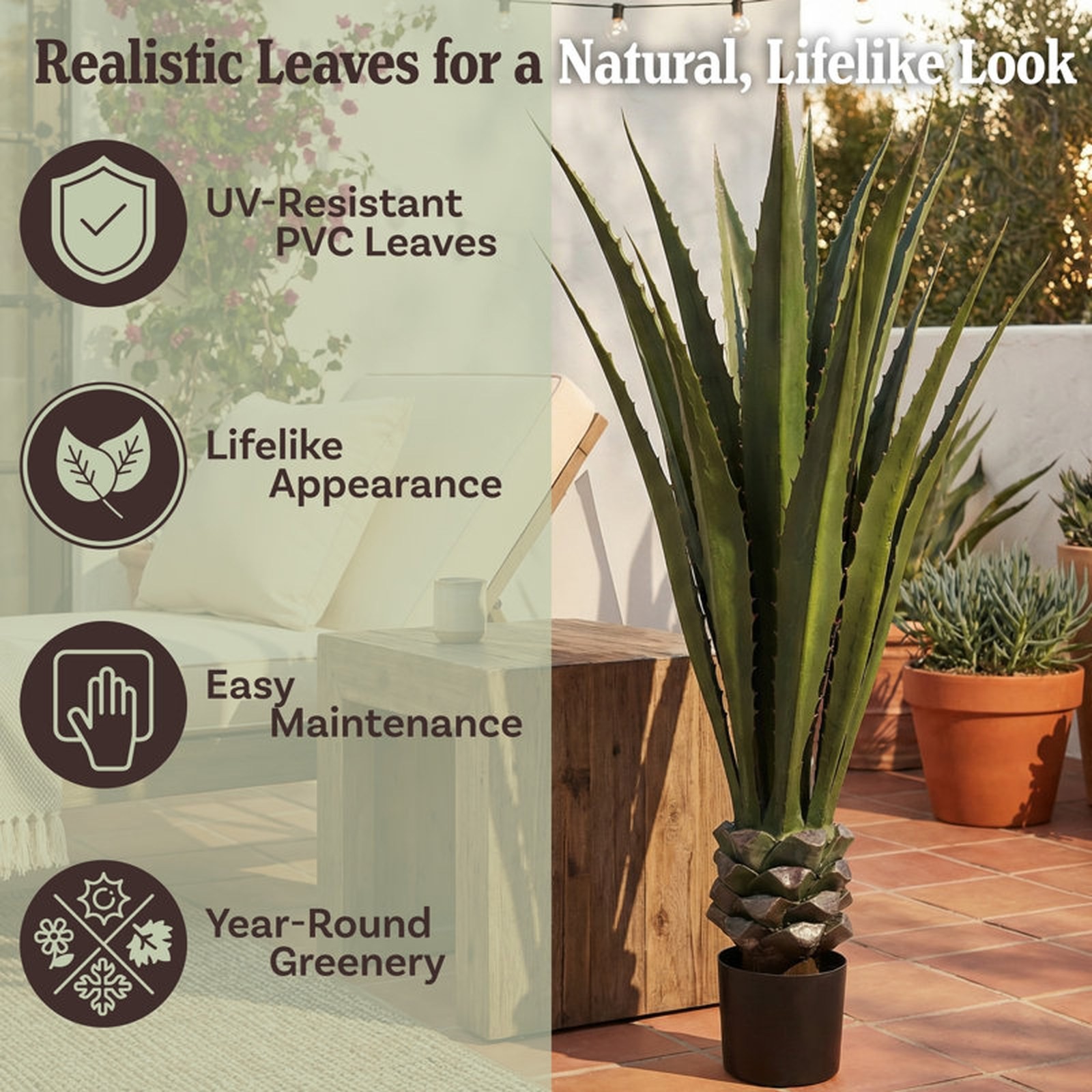 Primrue 52-Inch Giant Agave Fake Plant – Faux Succulent with Pot
