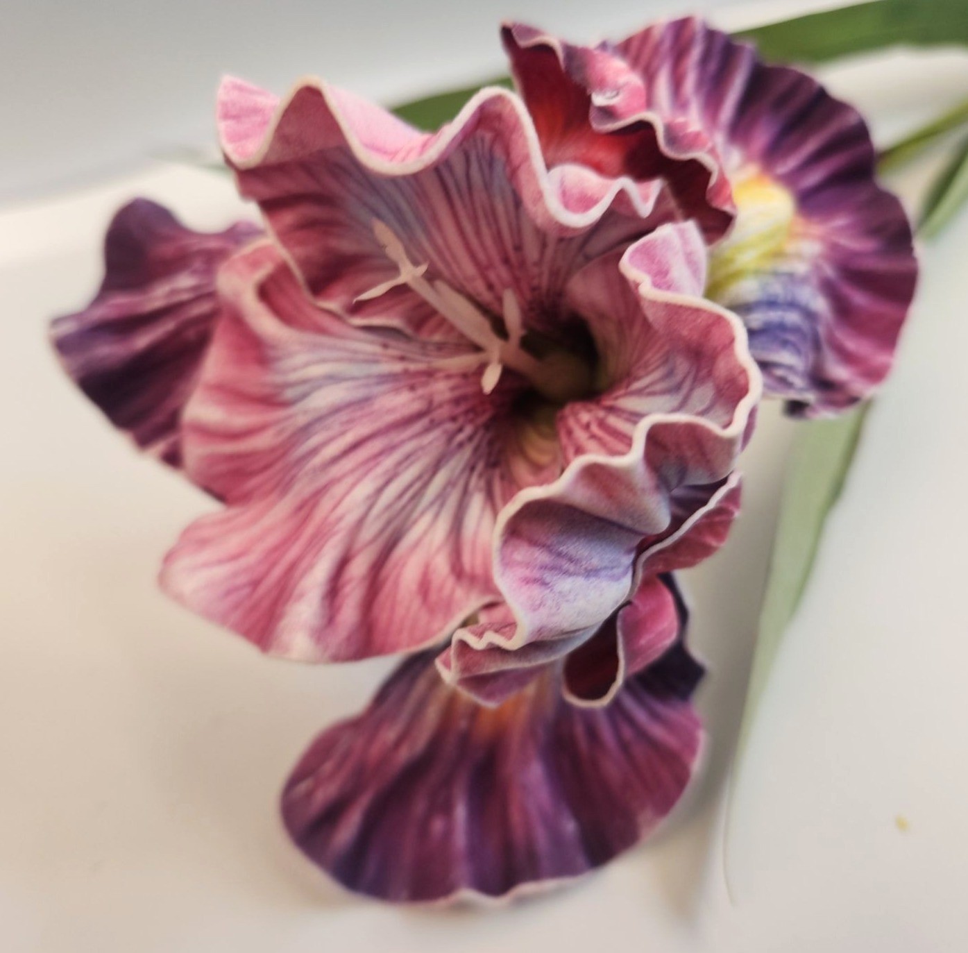 Artificial Iris Flower 33 Inch Tall Purple Faux Iris Stem Hand Painted Look Flor
