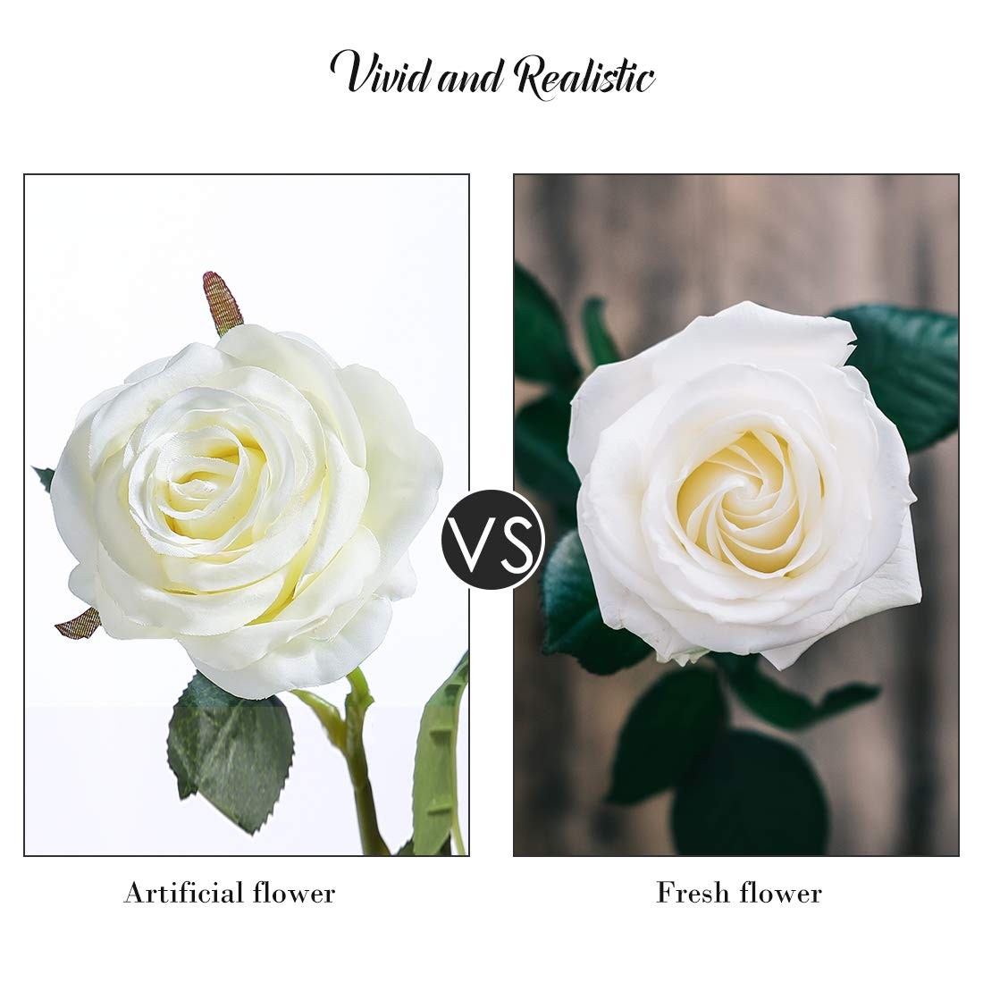 10pcs Fake Roses Artificial Silk Flowers Faux Rose(Ivory White)