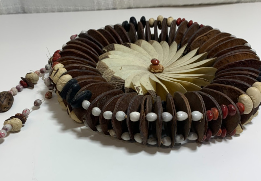 Vintage Ethnic Bean Pod Wall Wreath or Necklace Brown White Color Beans Decor