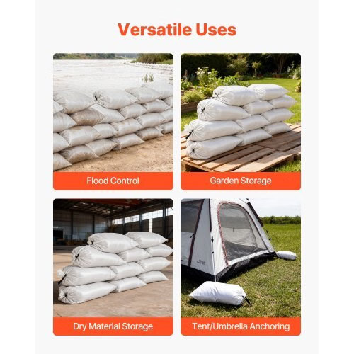 Empty Sandbags, 300 Packs 16 x 26 in, Heavy Duty Sand Bags Sacks with Ties, 50lb